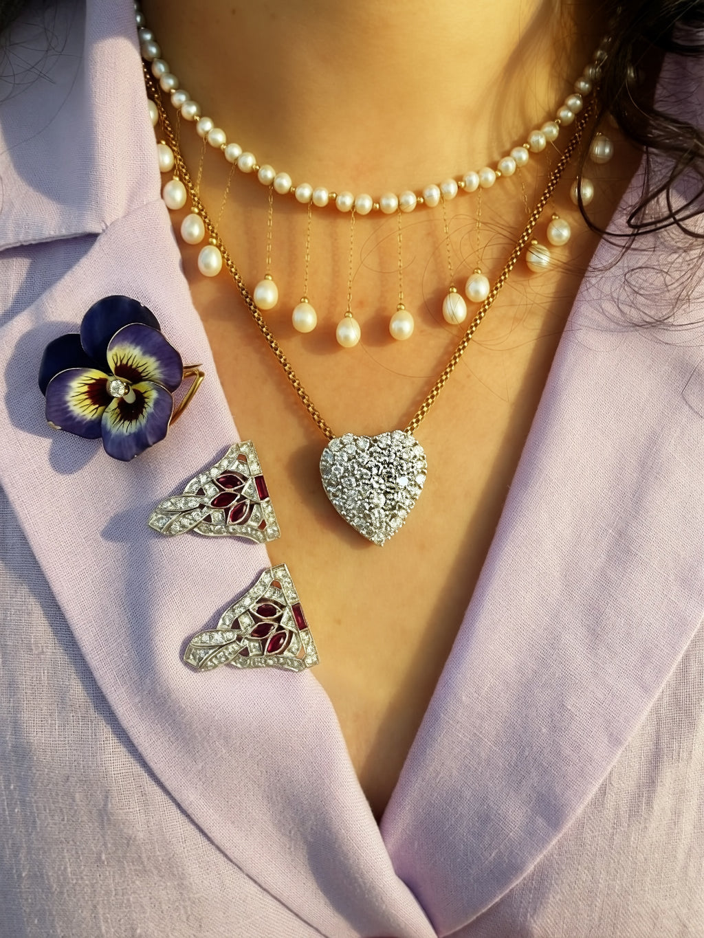 18k Enamel Diamond Pansy Pendant/Brooch (view 2)