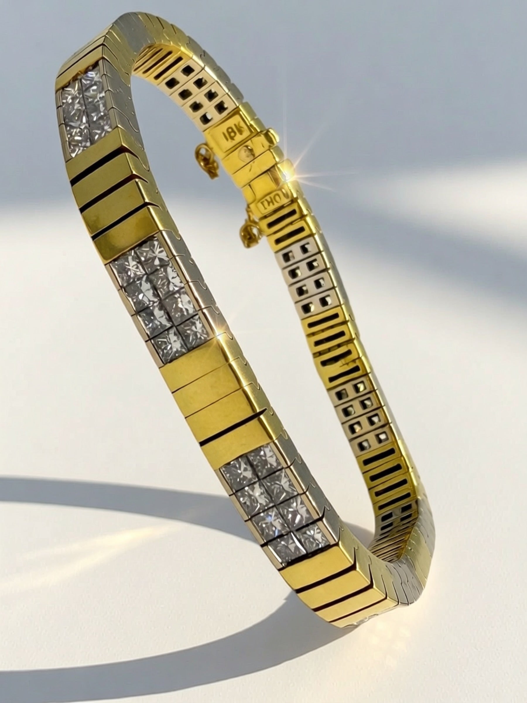 18k Two-Tone Princess Cut Diamond Bracelet