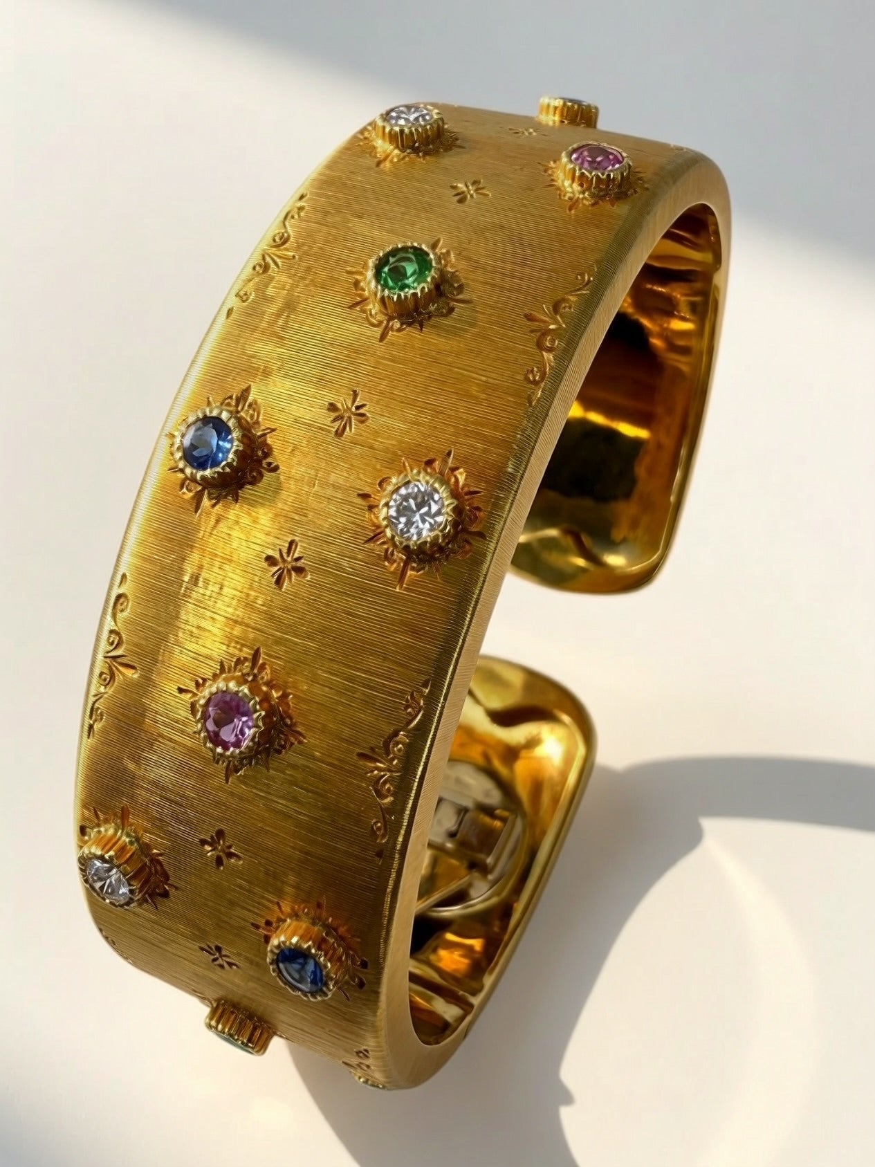 18k Satin Finish Gemstone Cuff Bracelet