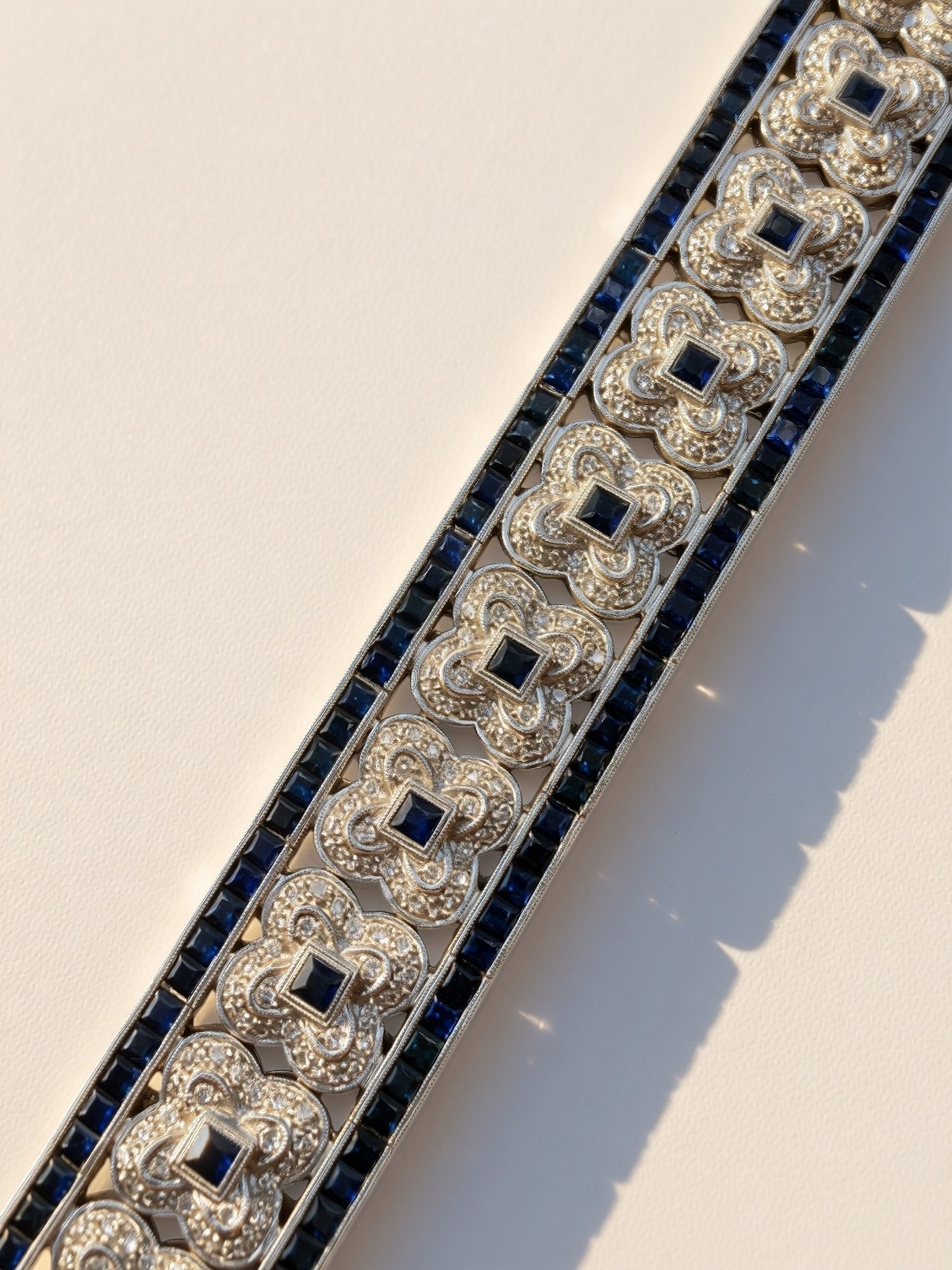 18k Sapphire Diamond Clover Bracelet