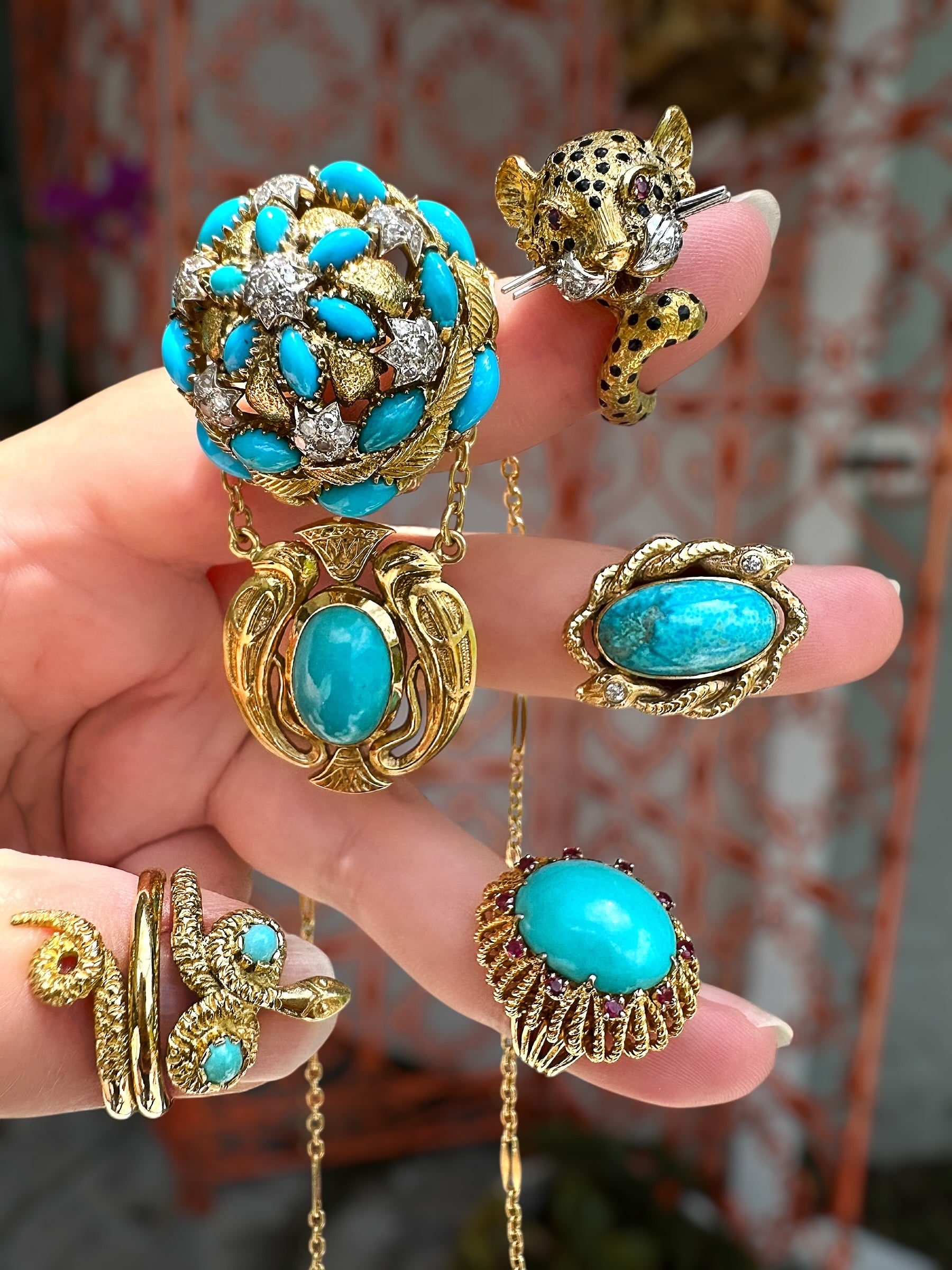 18k Turquoise Egyptian Bird Pendant Necklace