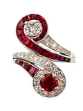 Platinum Ruby Diamond Toi et Moi Ring