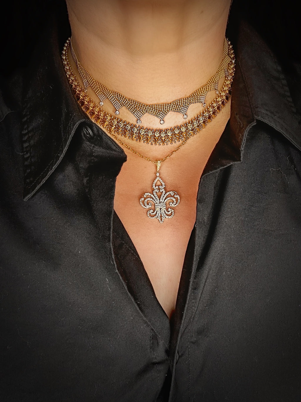 18k Flower Spike Collar Necklace