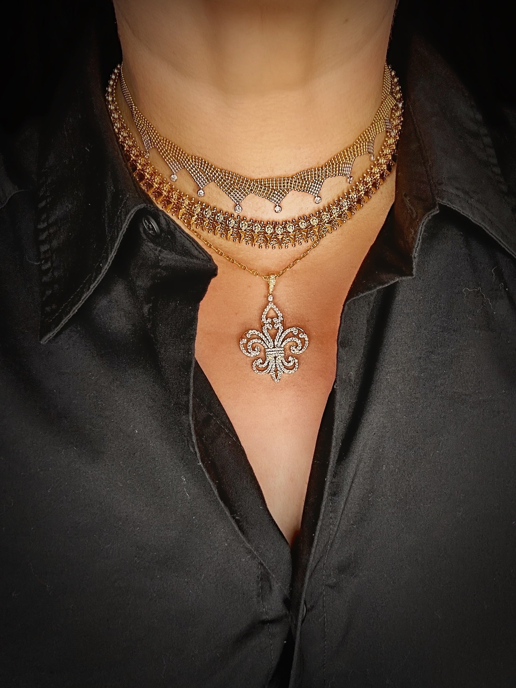 18k Flower Spike Collar Necklace
