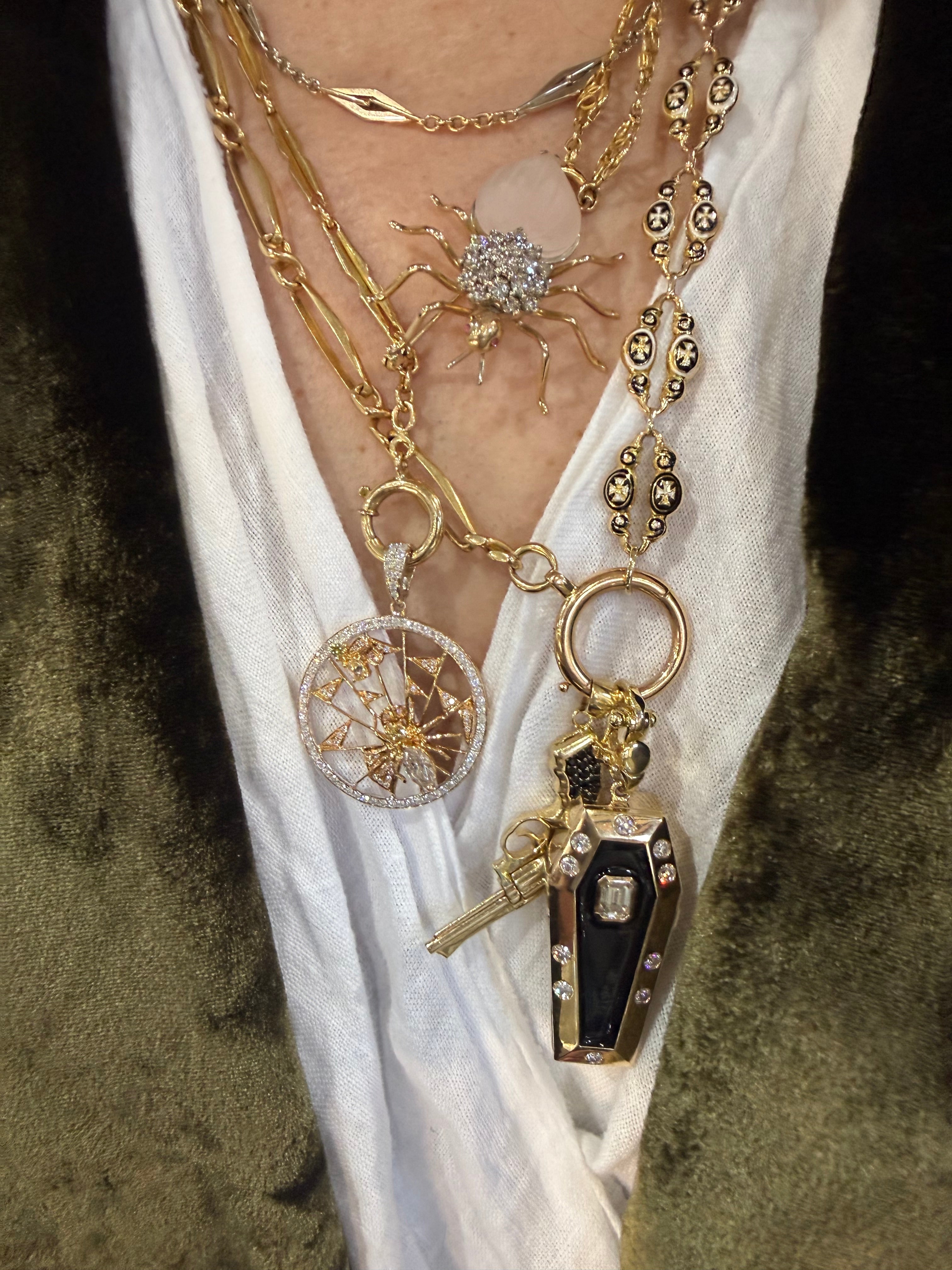 18k Spider & Fly Diamond Pendant