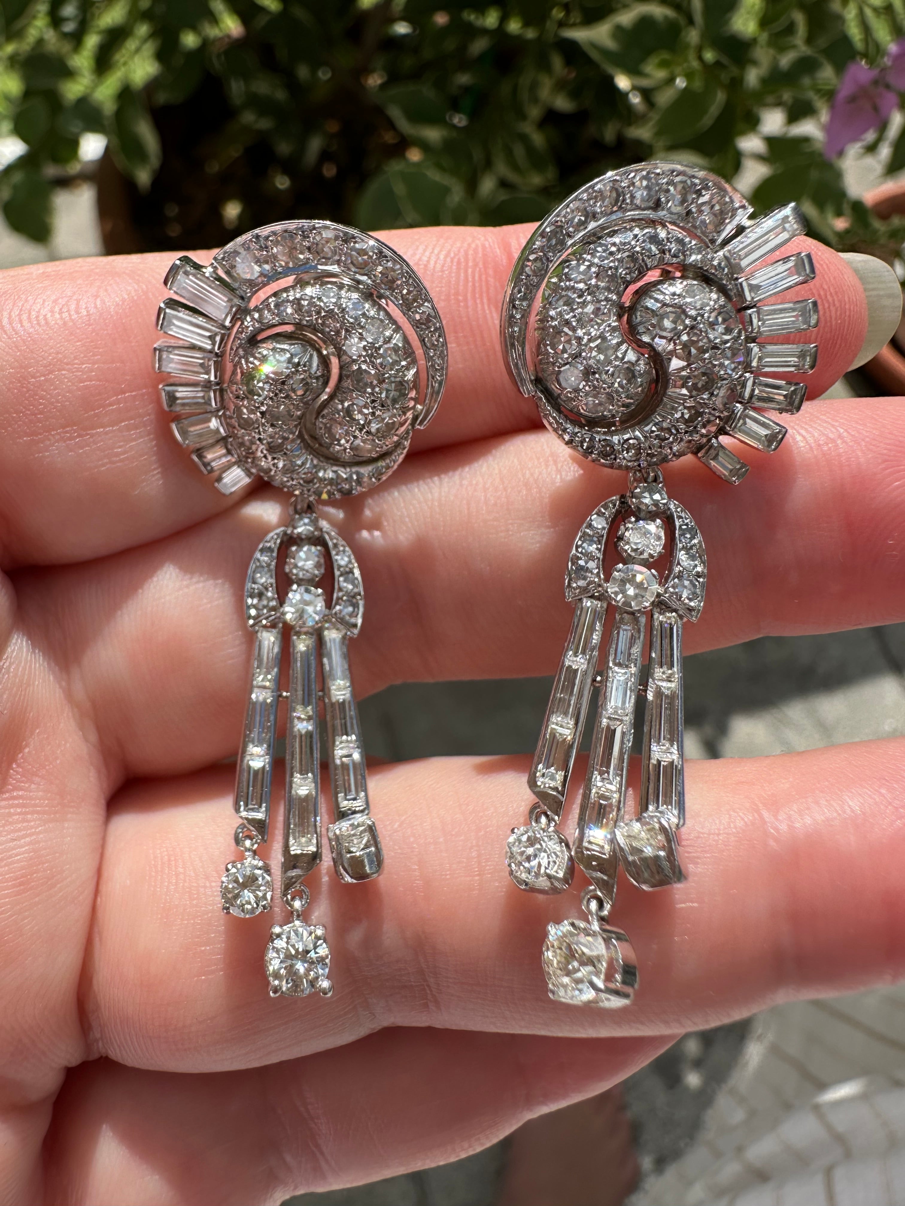 Platinum Diamond Day Night Drop Earrings