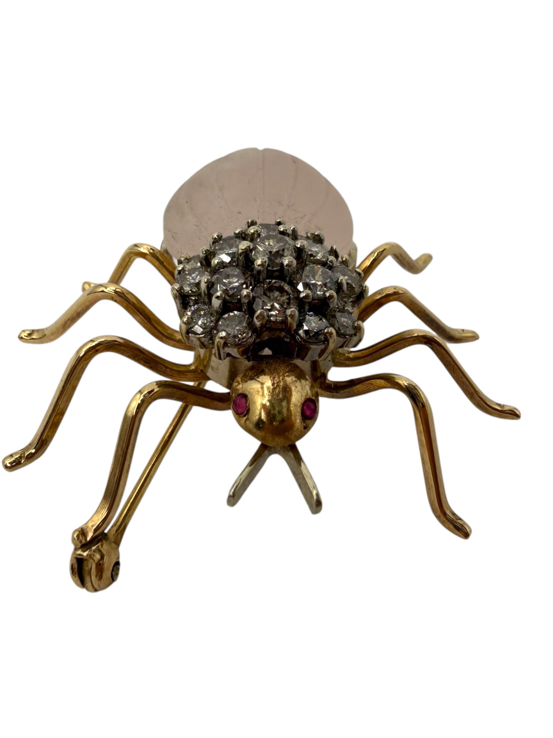 14k Diamond Rose Quartz Spider Brooch
