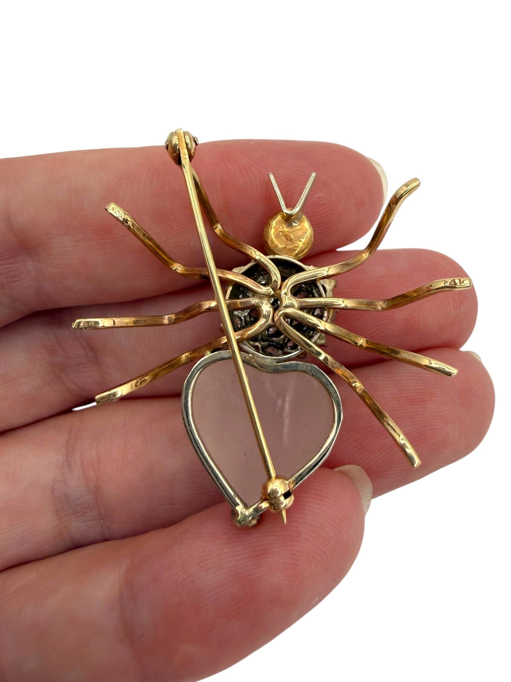 14k Diamond Rose Quartz Spider Brooch