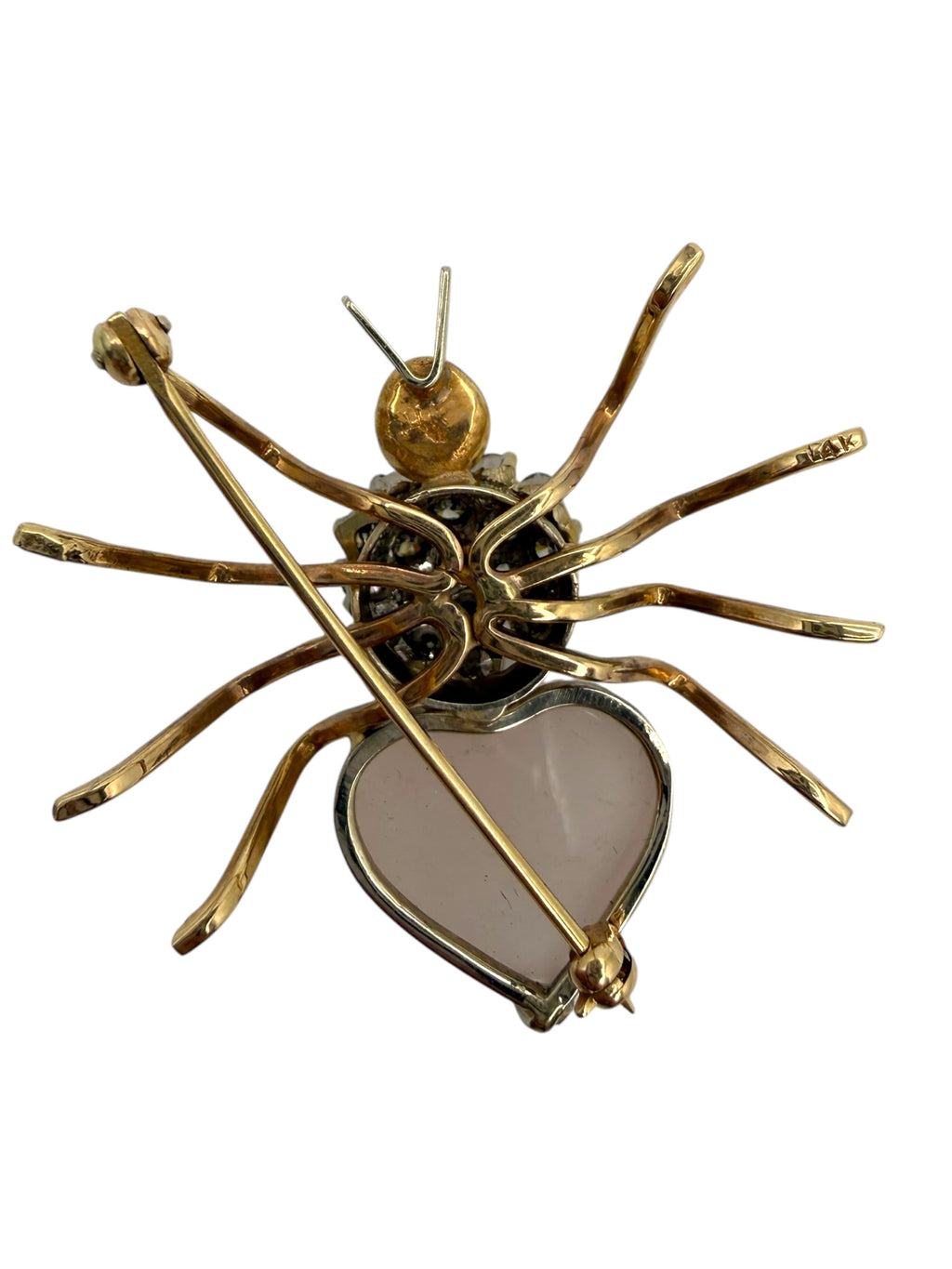 14k Diamond Rose Quartz Spider Brooch