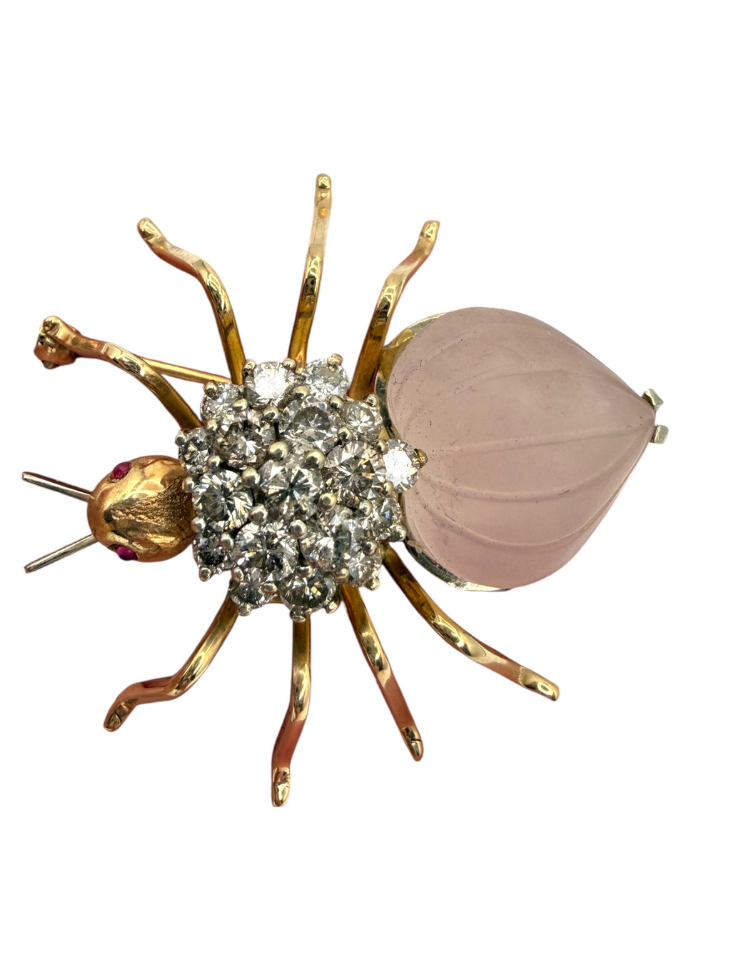 14k Diamond Rose Quartz Spider Brooch