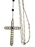 14k Art Deco Pearl Amethyst Cross Necklace