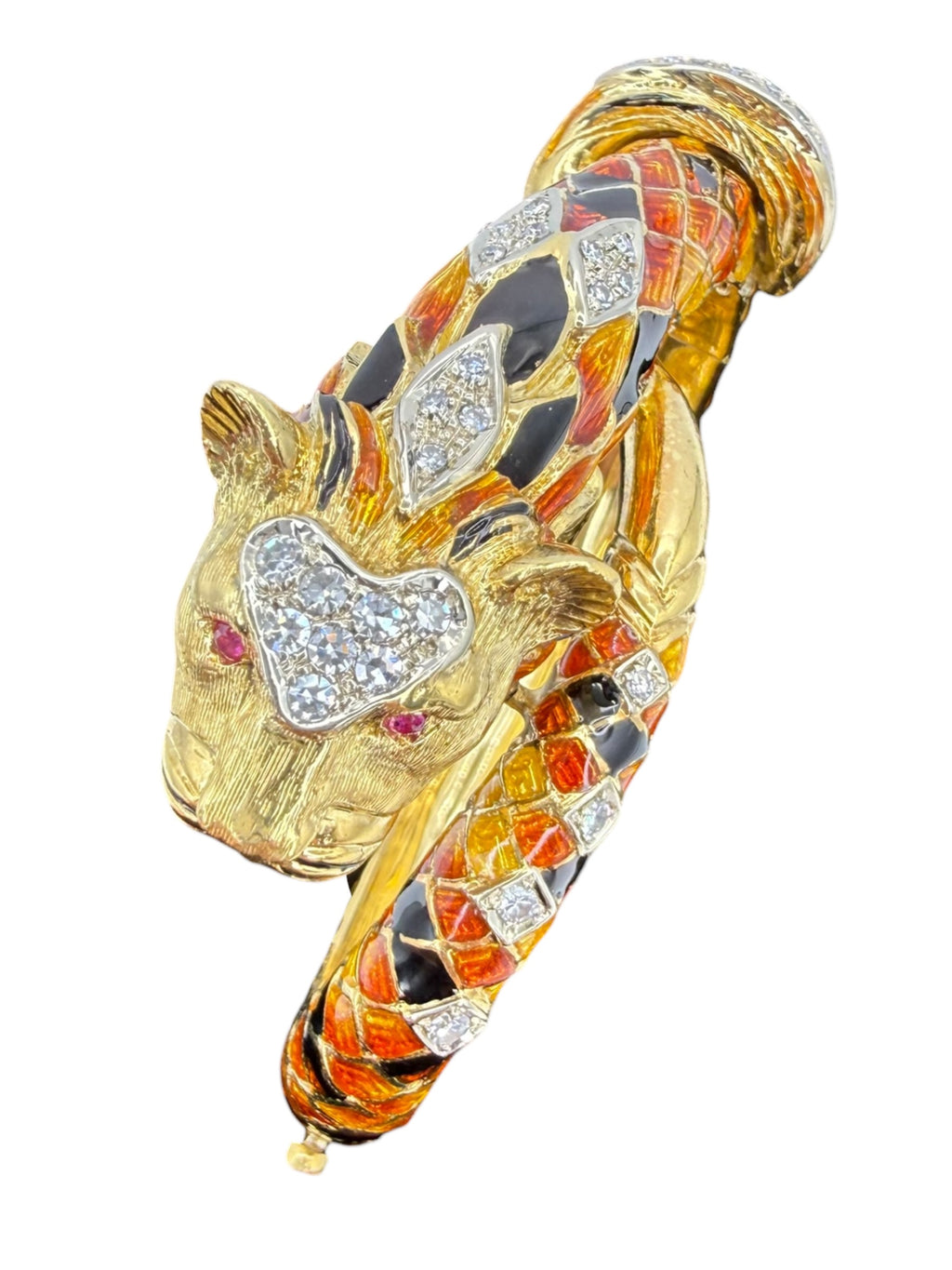 18k Enamel Diamond Tiger Bangle