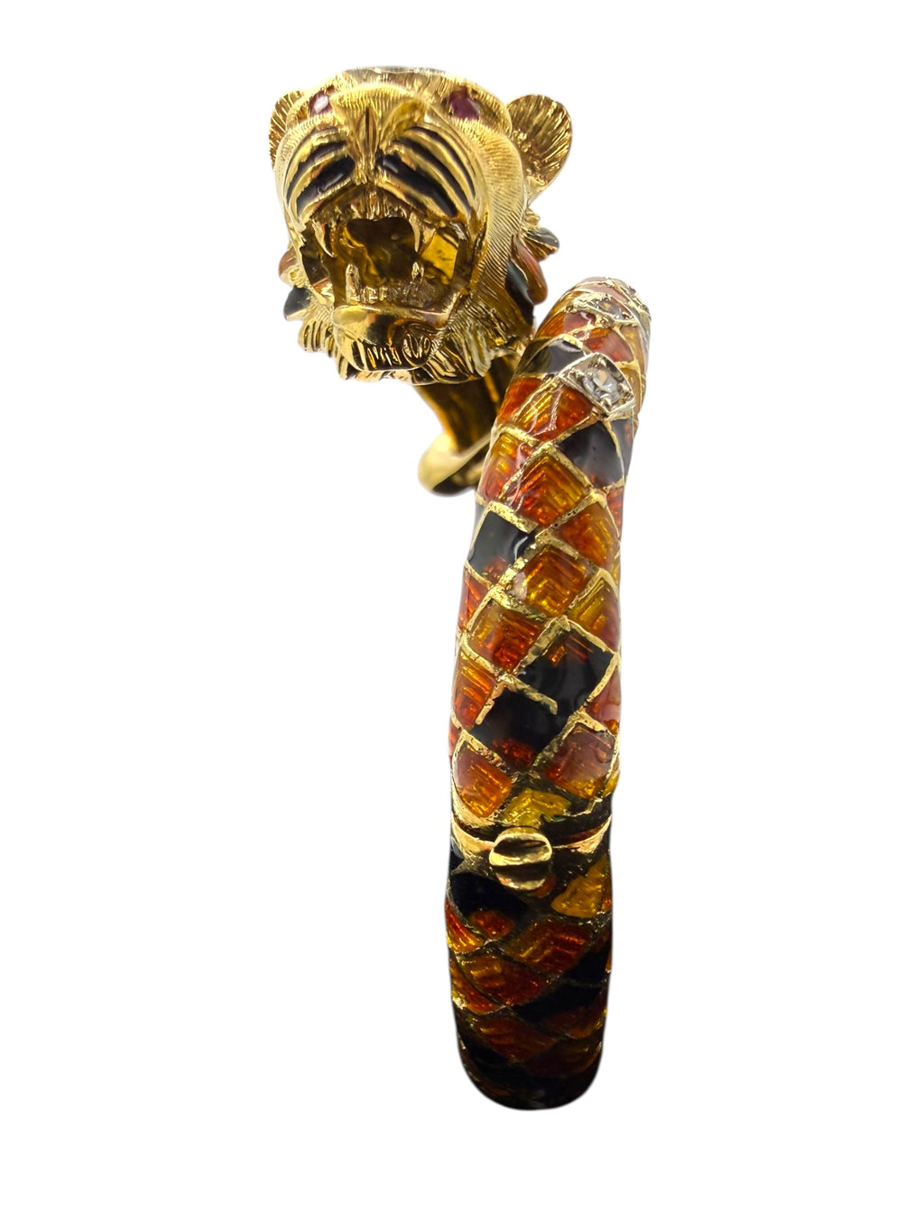 18k Enamel Diamond Tiger Bangle