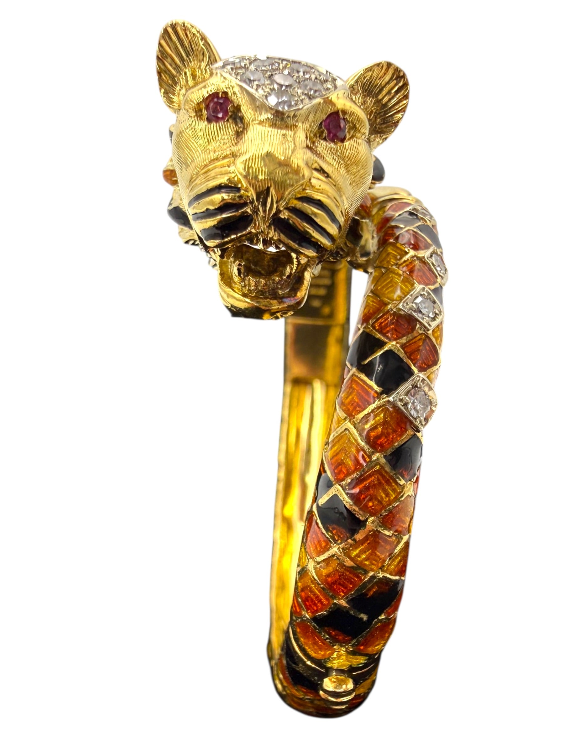18k Enamel Diamond Tiger Bangle