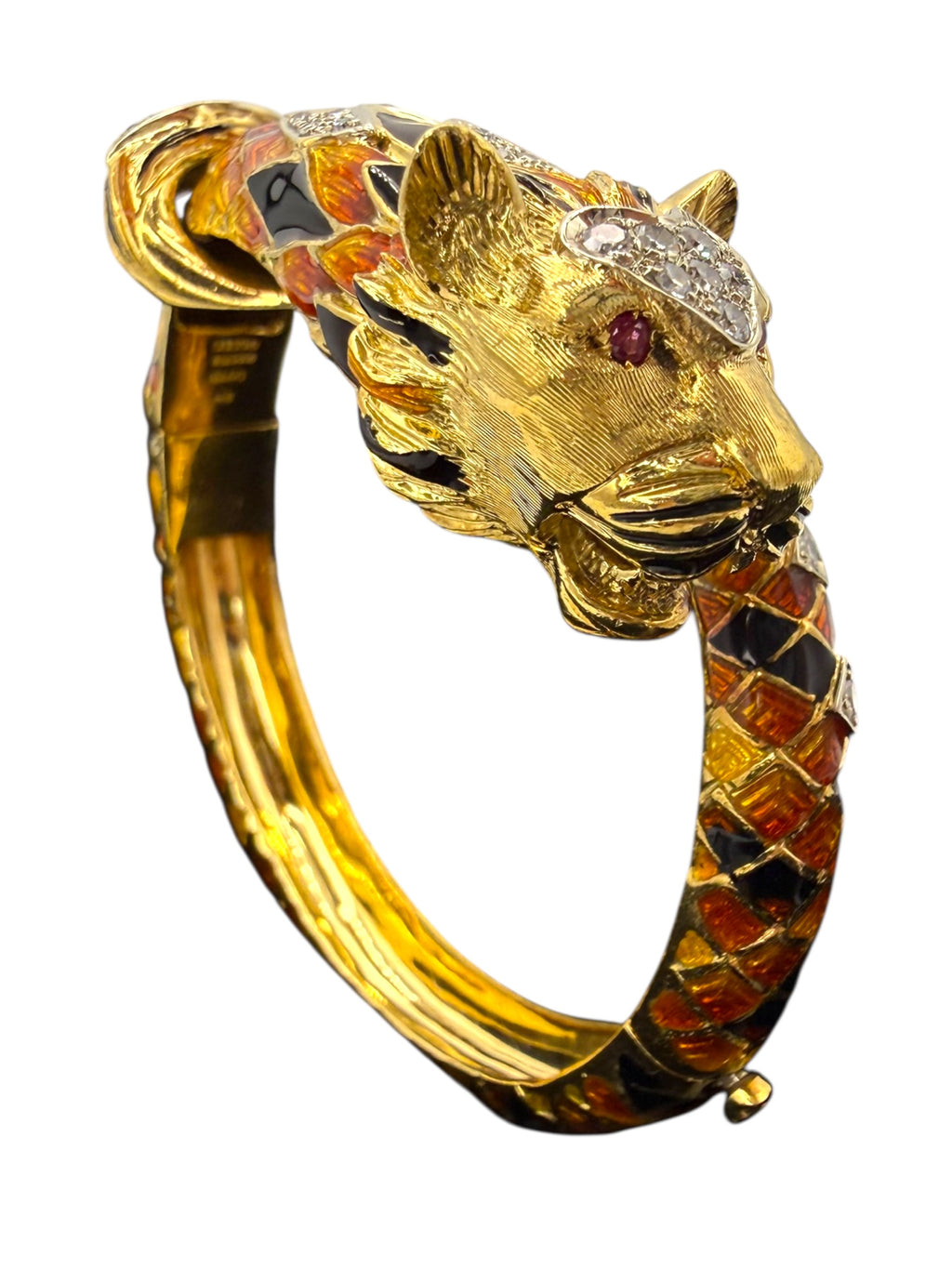 18k Enamel Diamond Tiger Bangle