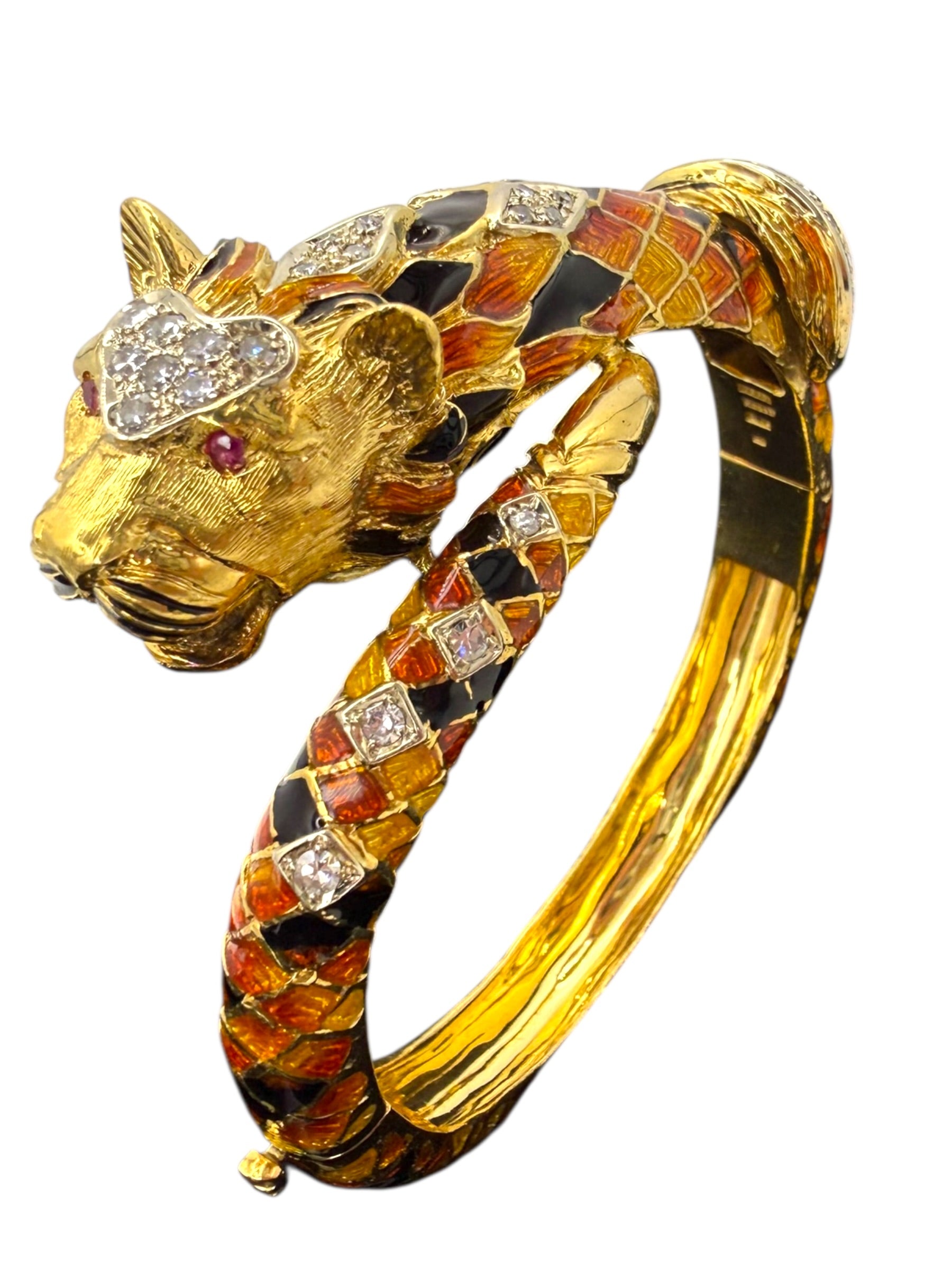 18k Enamel Diamond Tiger Bangle