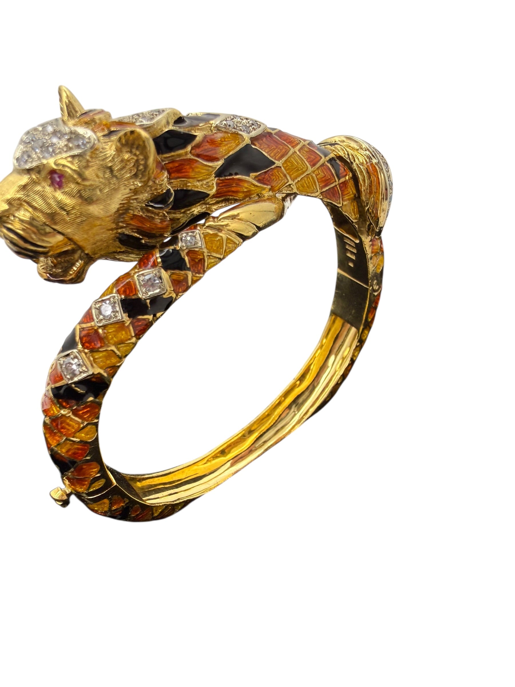 18k Enamel Diamond Tiger Bangle