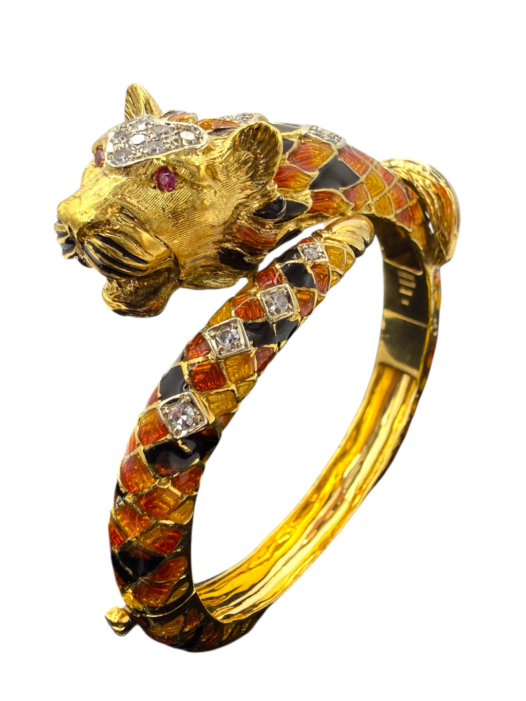 18k Enamel Diamond Tiger Bangle