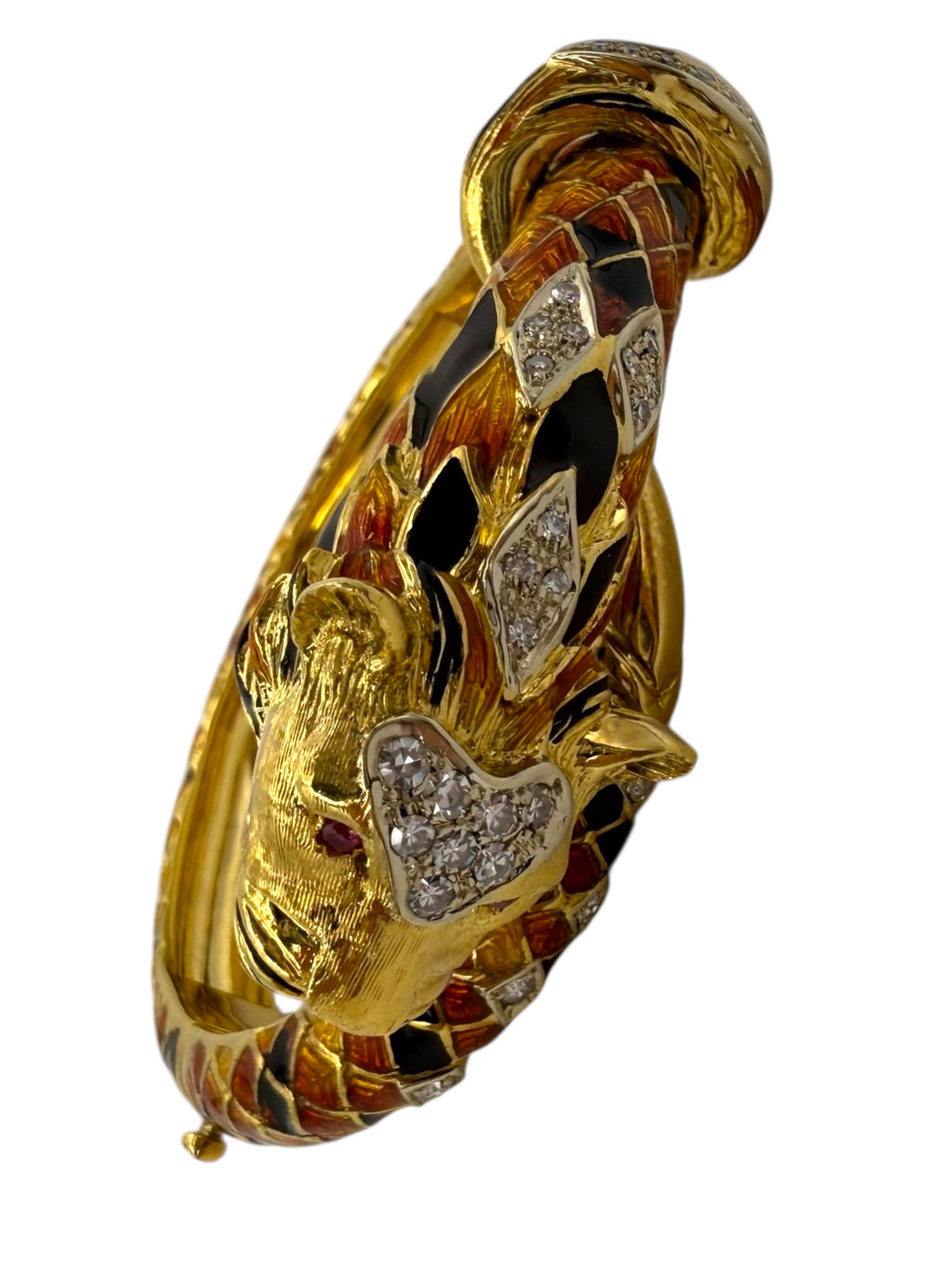 18k Enamel Diamond Tiger Bangle