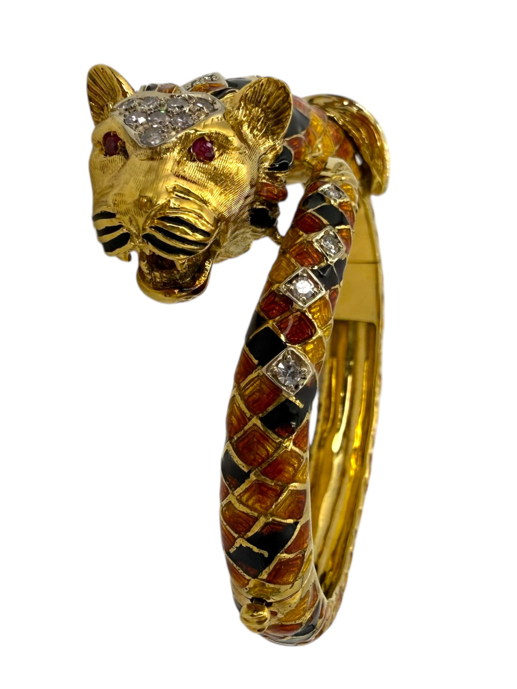 18k Enamel Diamond Tiger Bangle