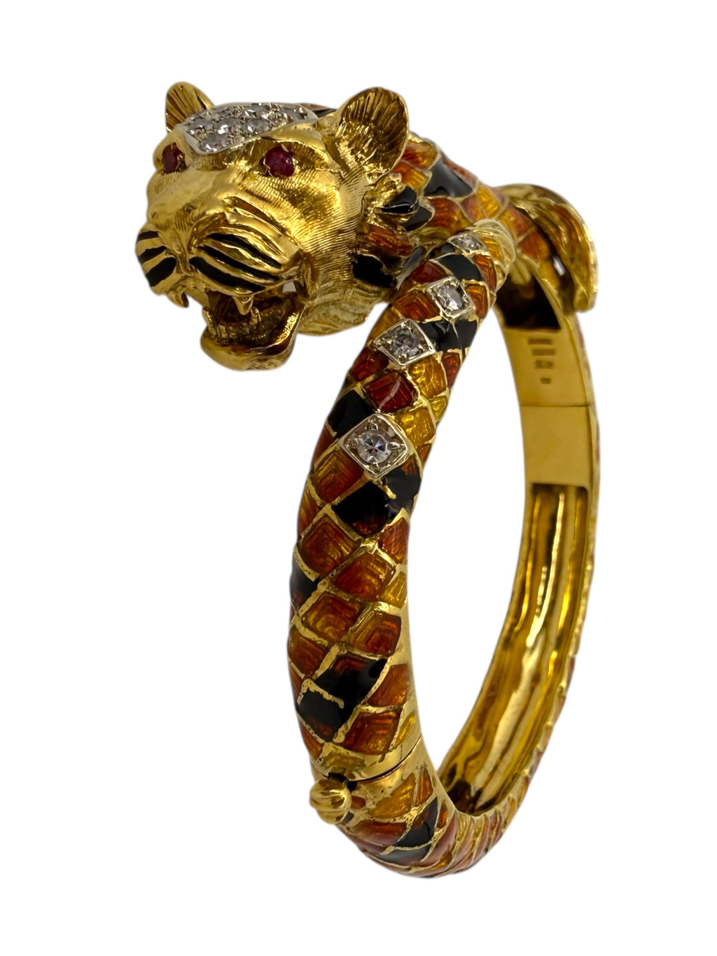 18k Enamel Diamond Tiger Bangle
