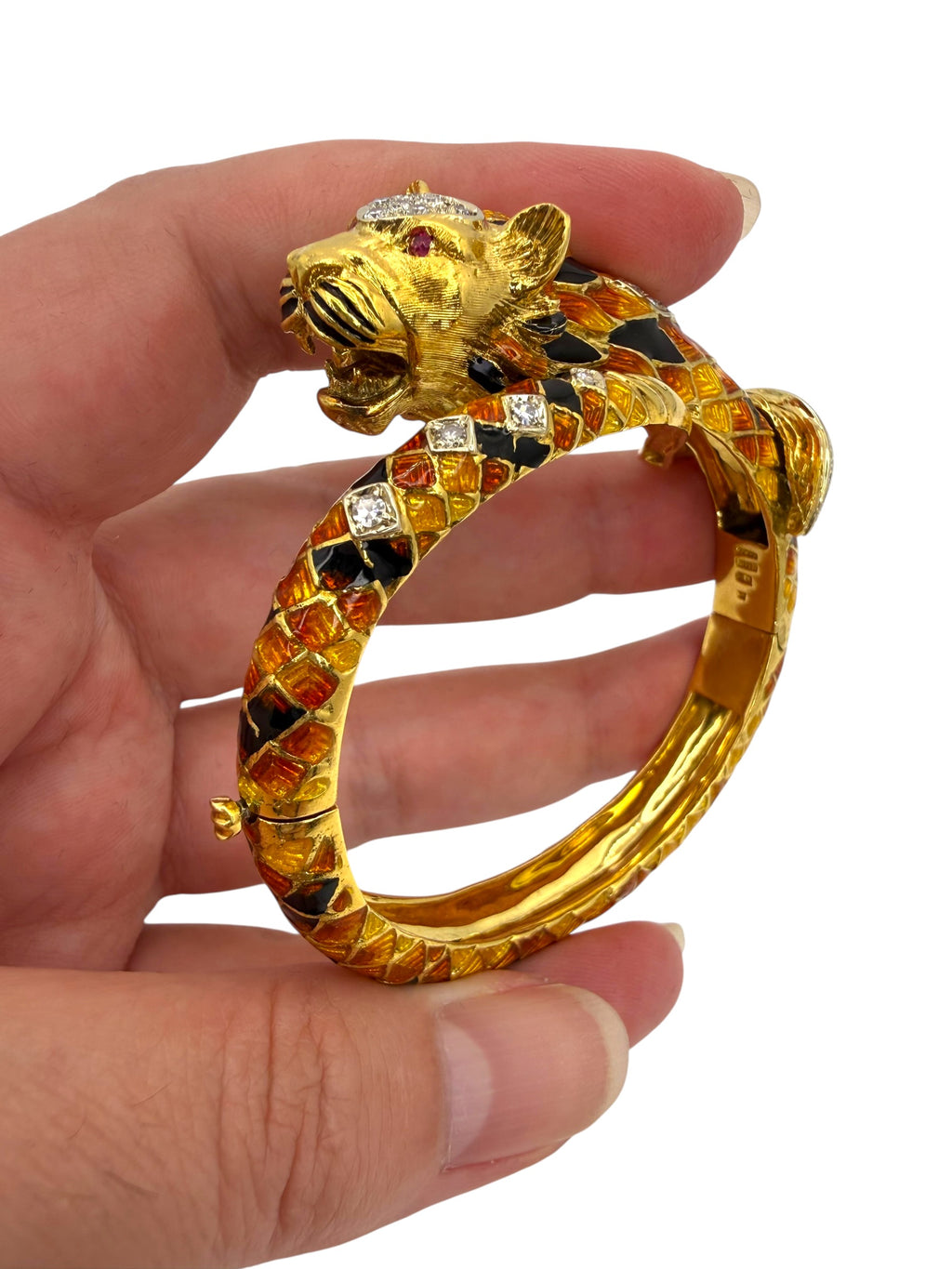 18k Enamel Diamond Tiger Bangle