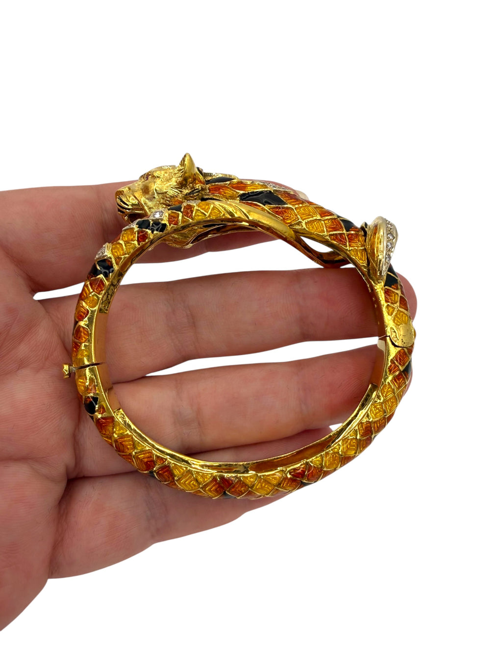 18k Enamel Diamond Tiger Bangle