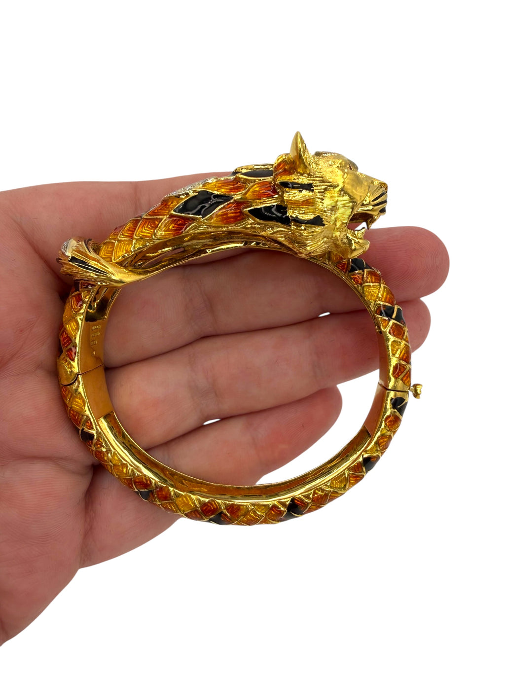 18k Enamel Diamond Tiger Bangle