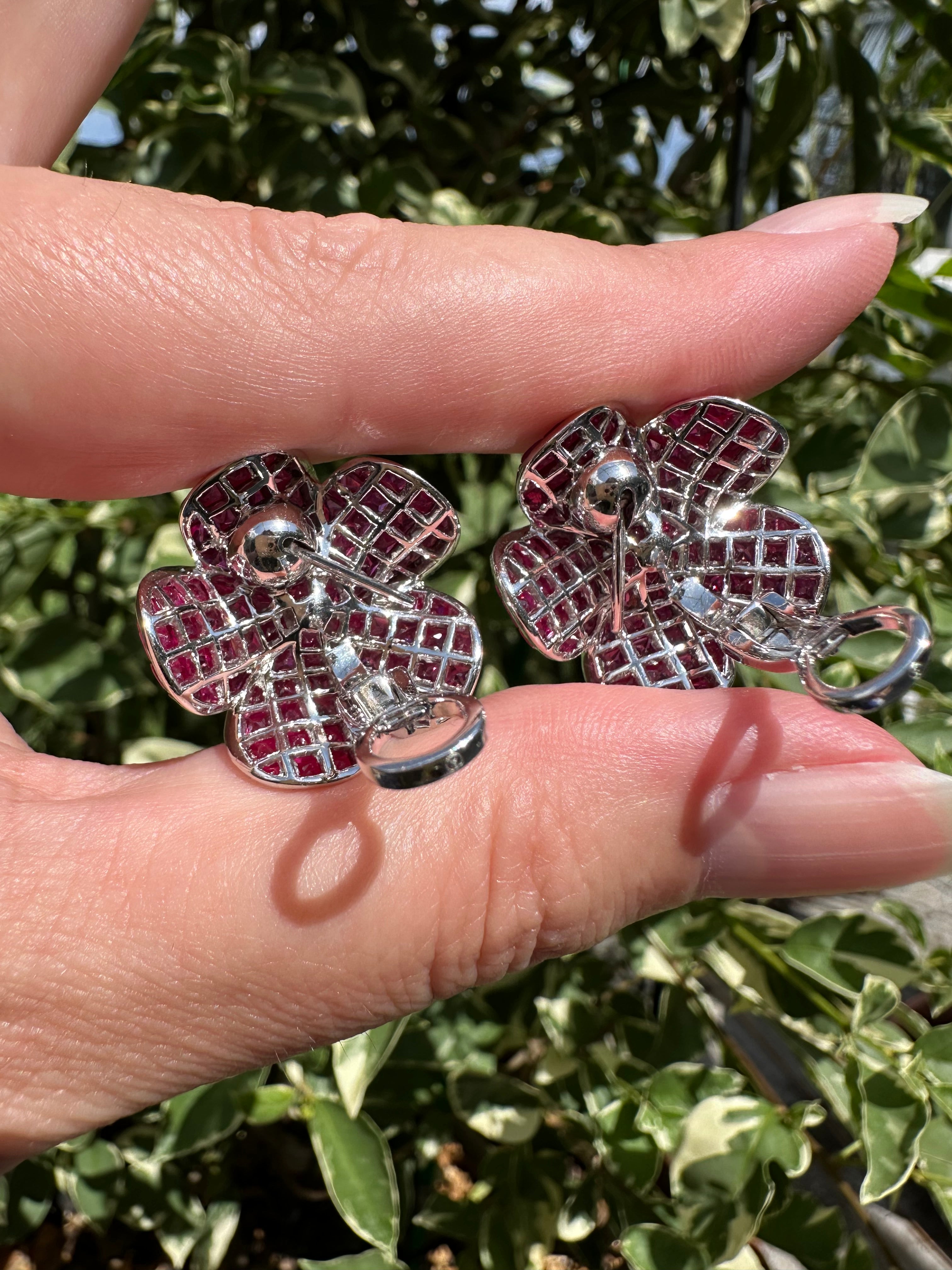 14k Ruby Diamond Flower Earrings