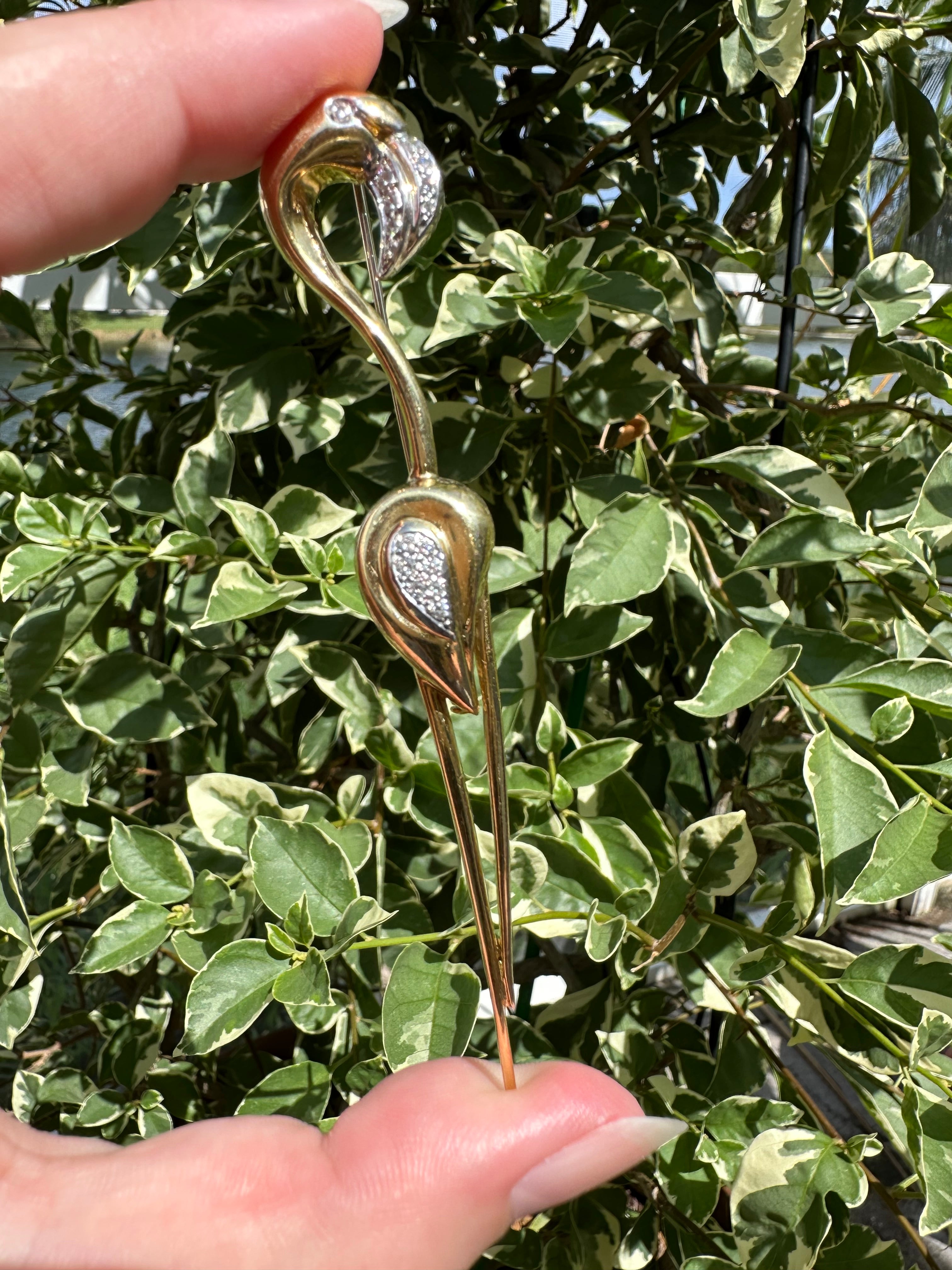 18k Diamond Flamingo Brooch