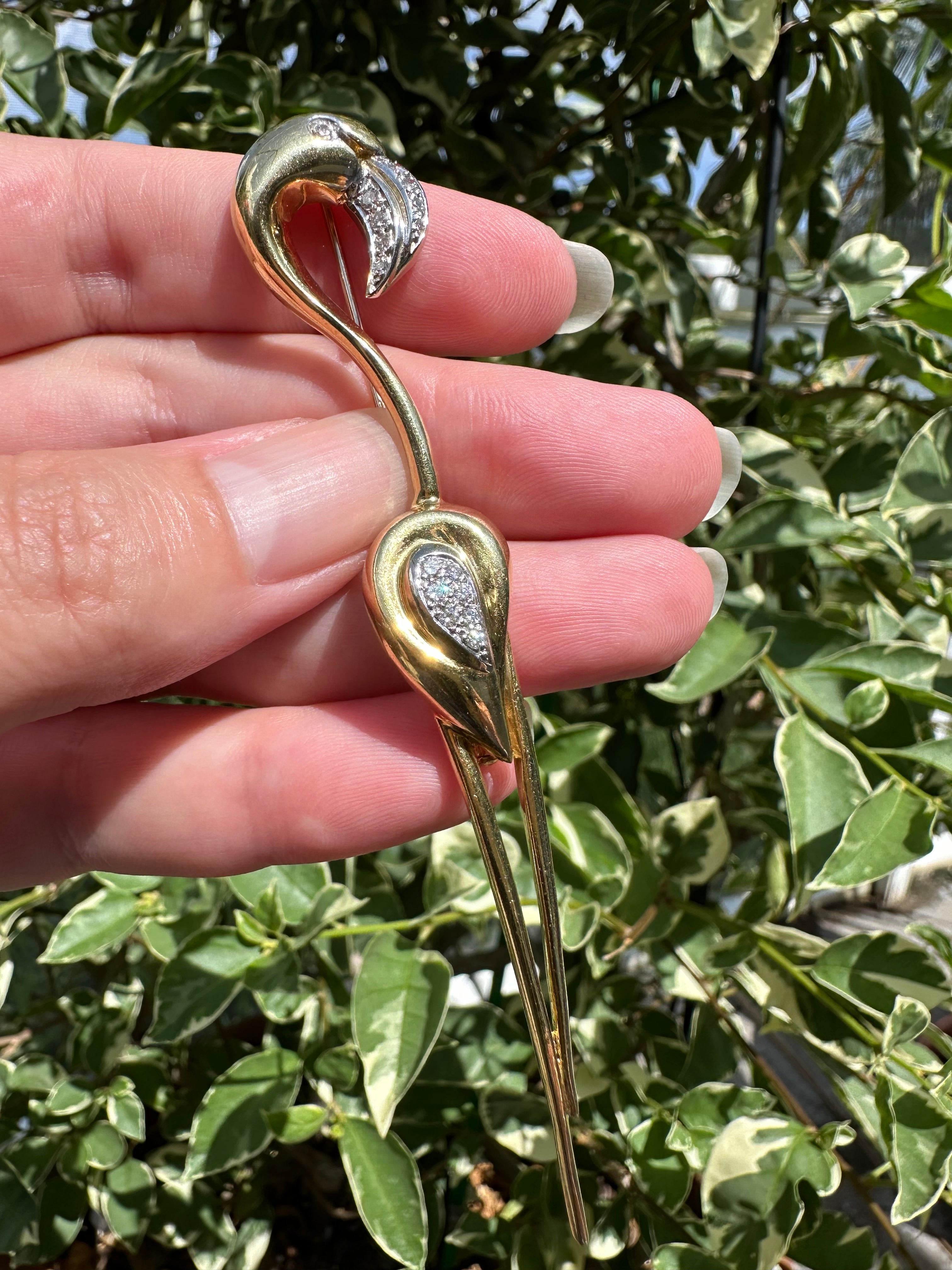 18k Diamond Flamingo Brooch