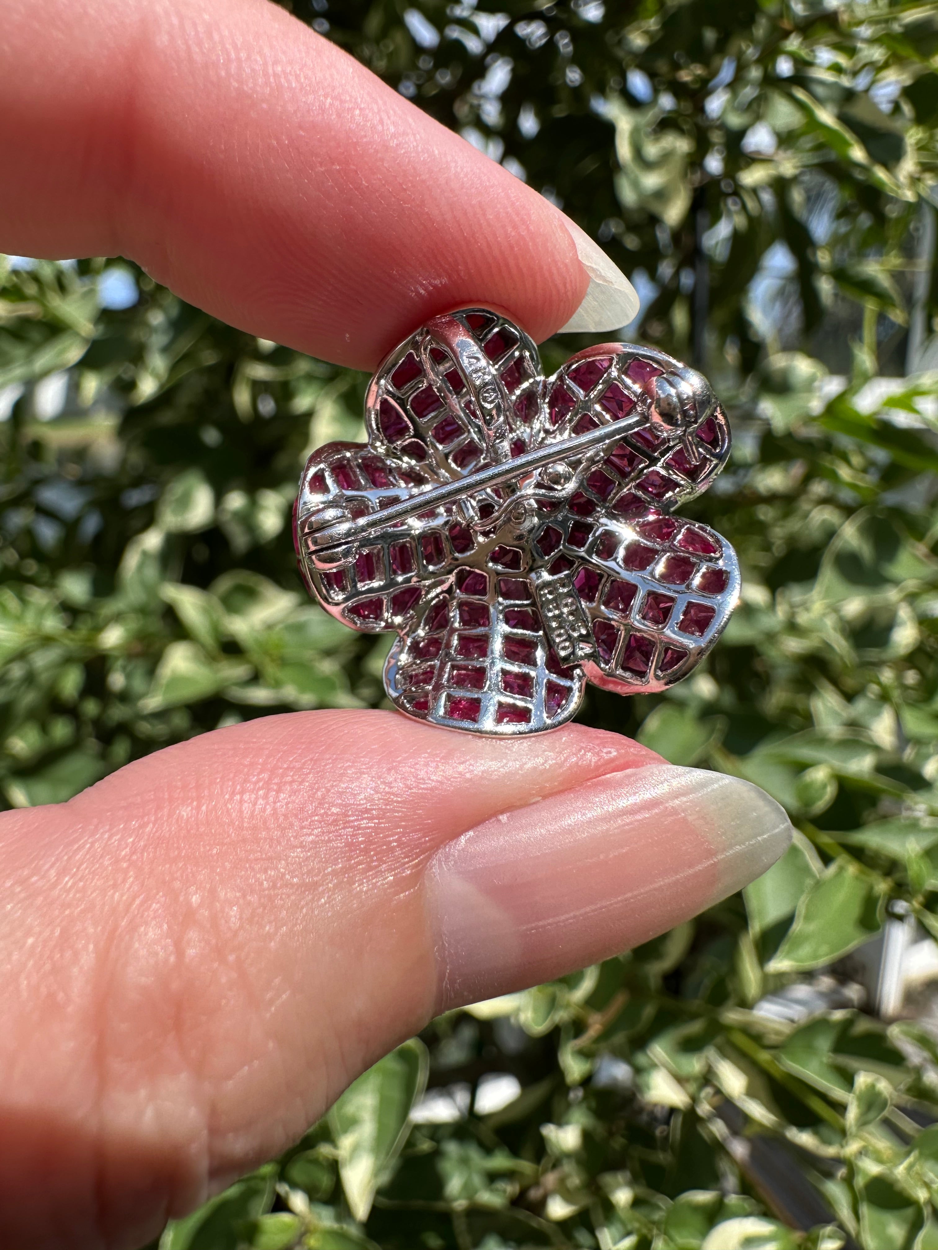 14k Ruby Diamond Flower Pin/ Pendant