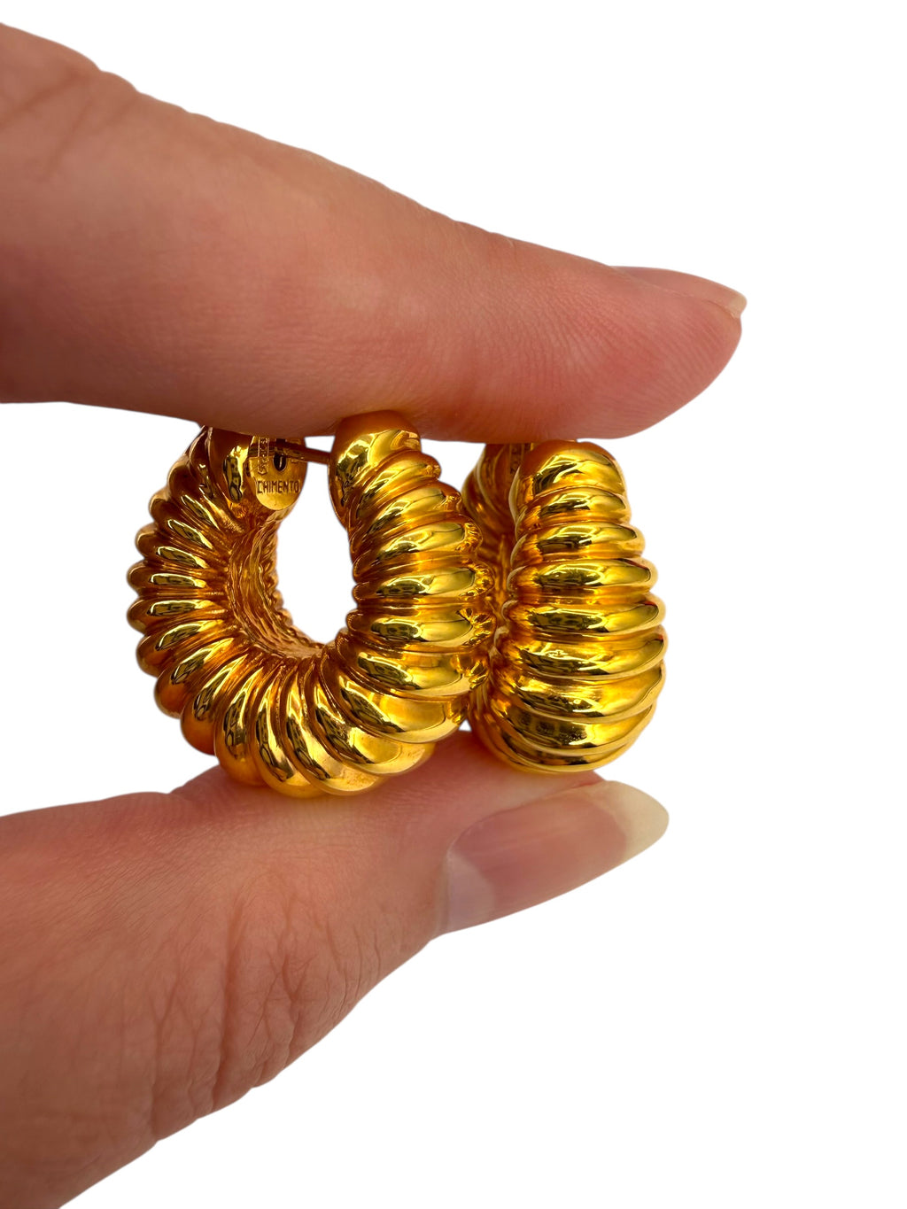 18k Chimento Ribbed Hoop Earrings
