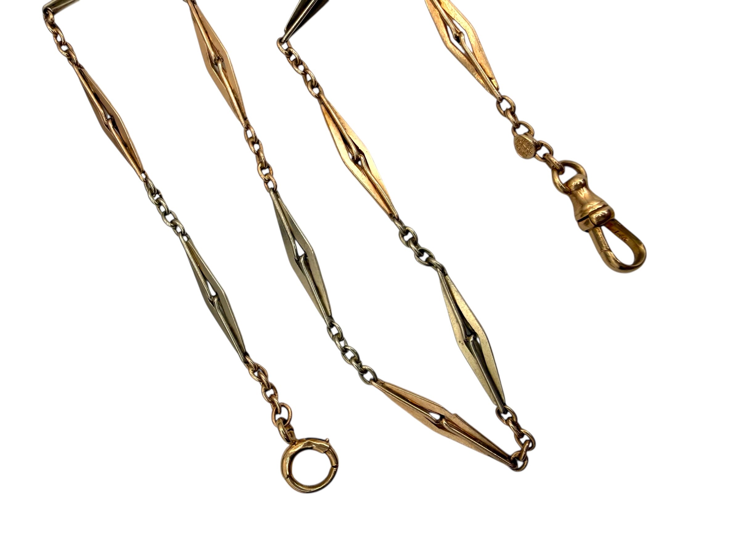 14k Two Tone Diamond Link Watch Chain