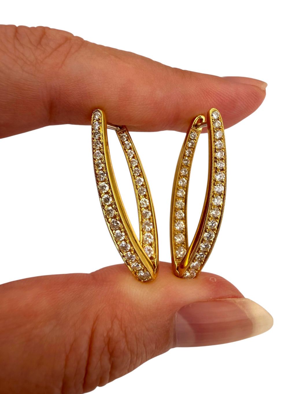 18k Diamond Offset V-Hoop Earrings