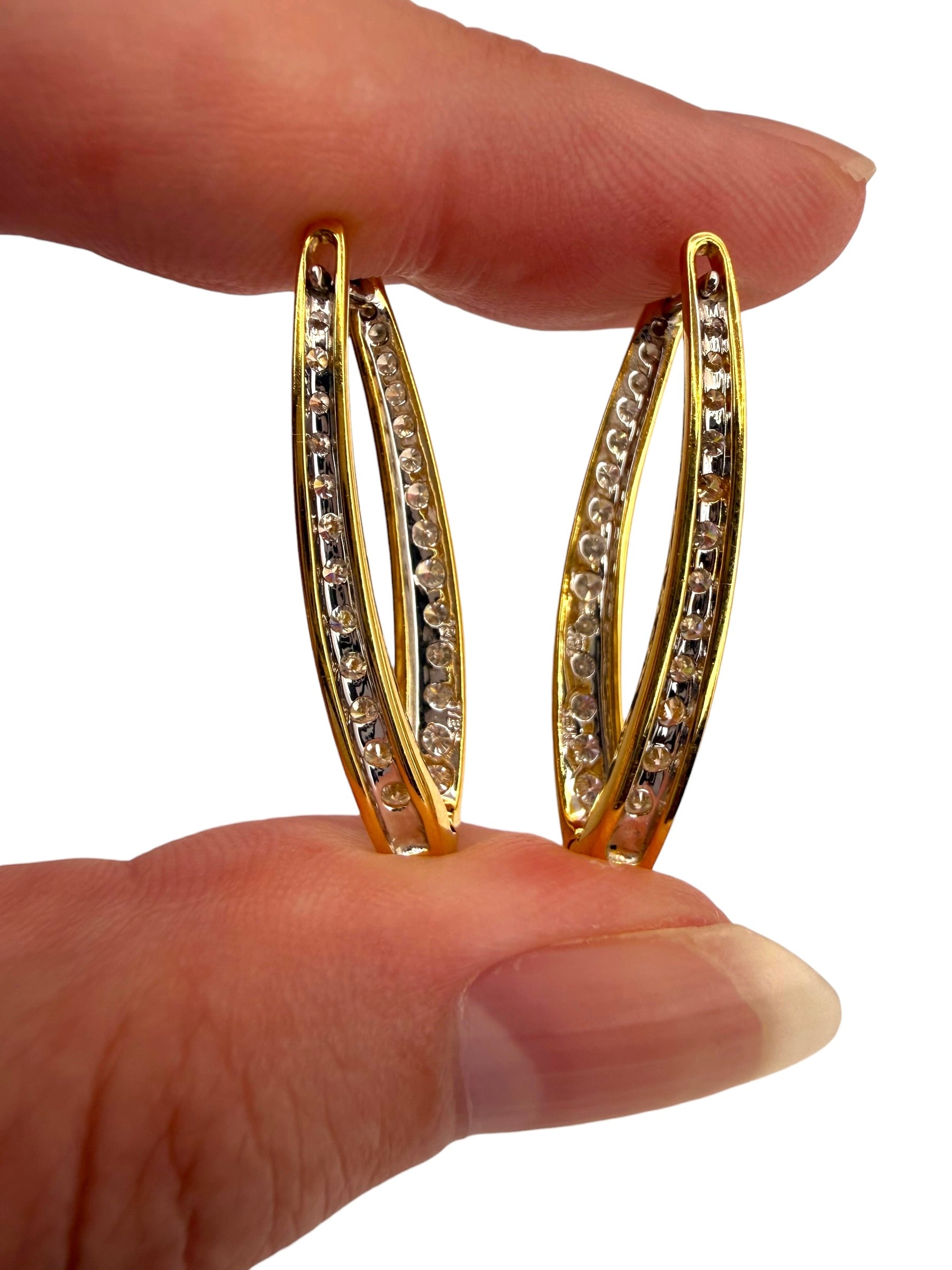 18k Diamond Offset V-Hoop Earrings