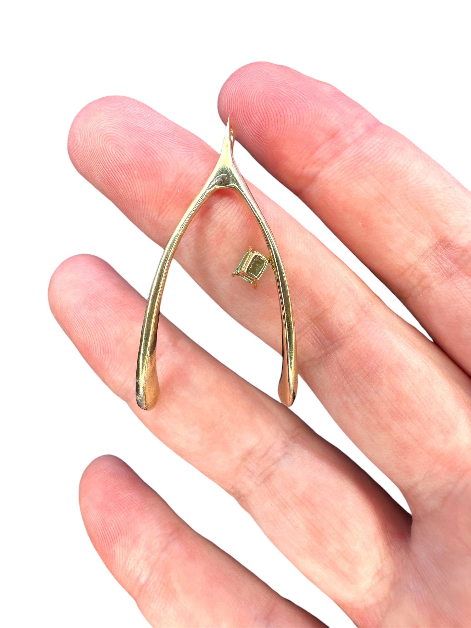 14k Emerald Wishbone Pendant