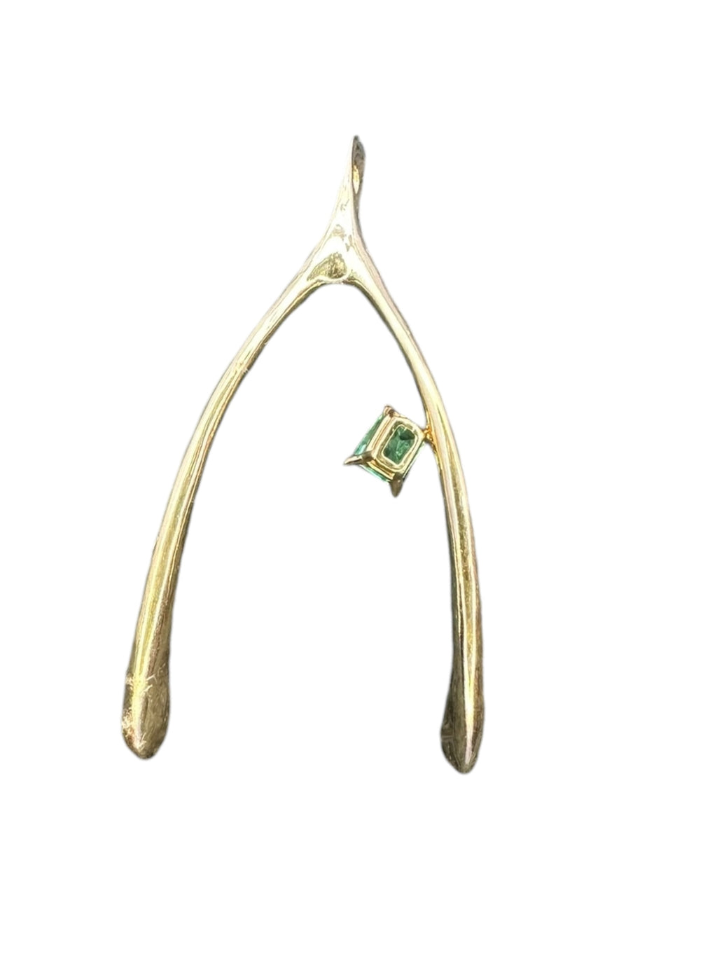 14k Emerald Wishbone Pendant