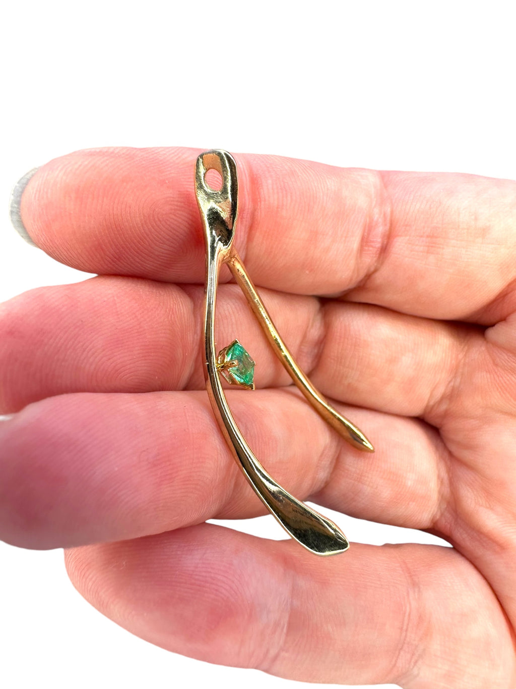14k Emerald Wishbone Pendant