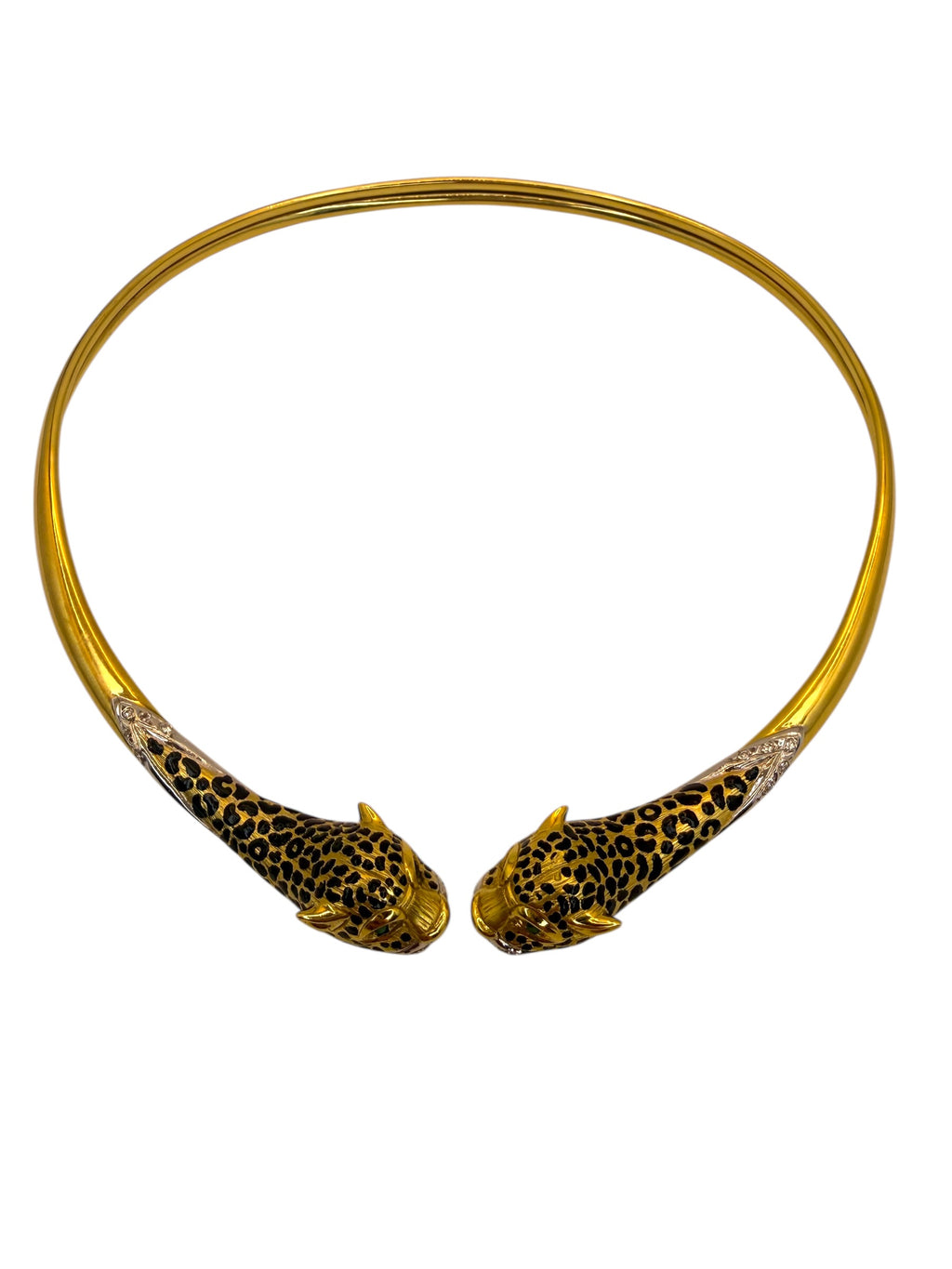 18k Panther Head Enamel Collar Necklace