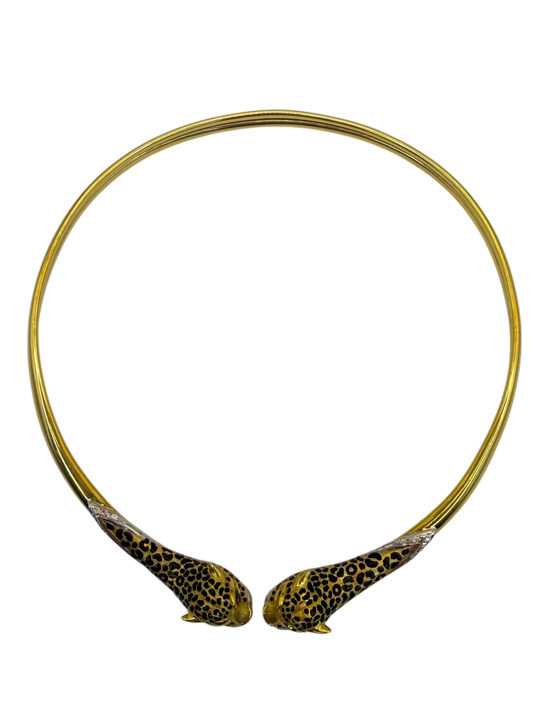 18k Panther Head Enamel Collar Necklace