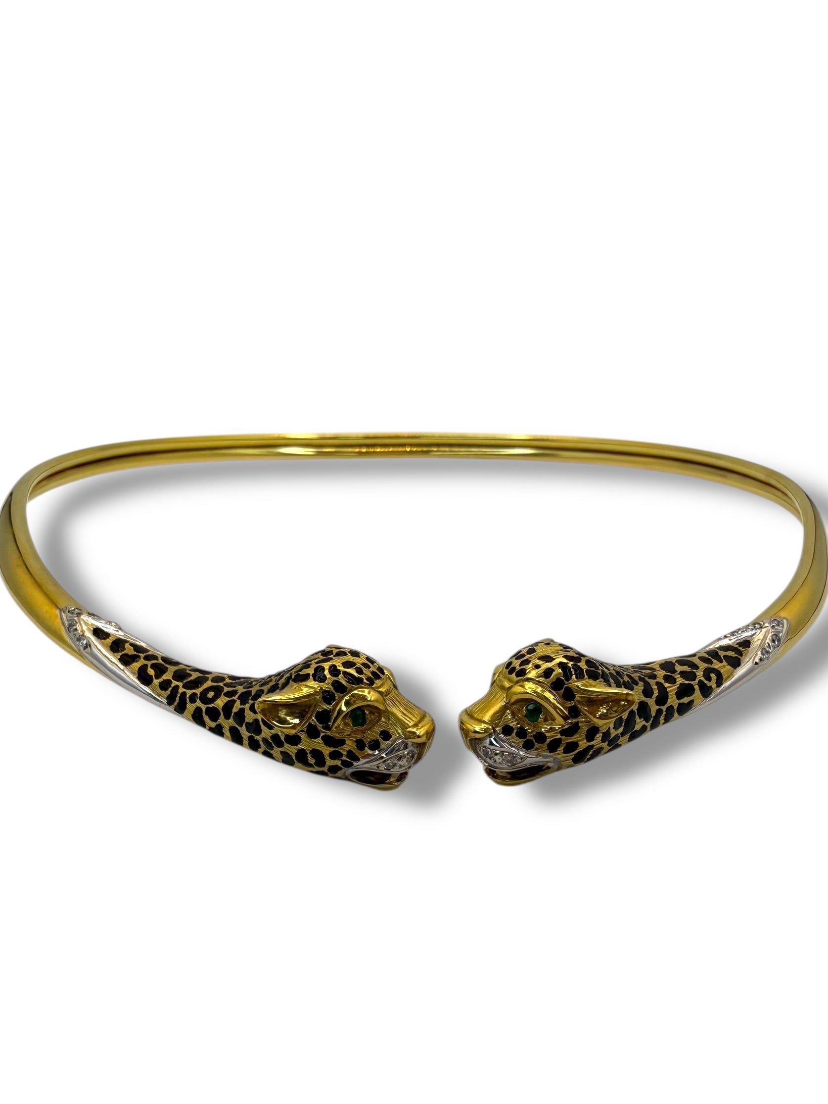 18k Panther Head Enamel Collar Necklace