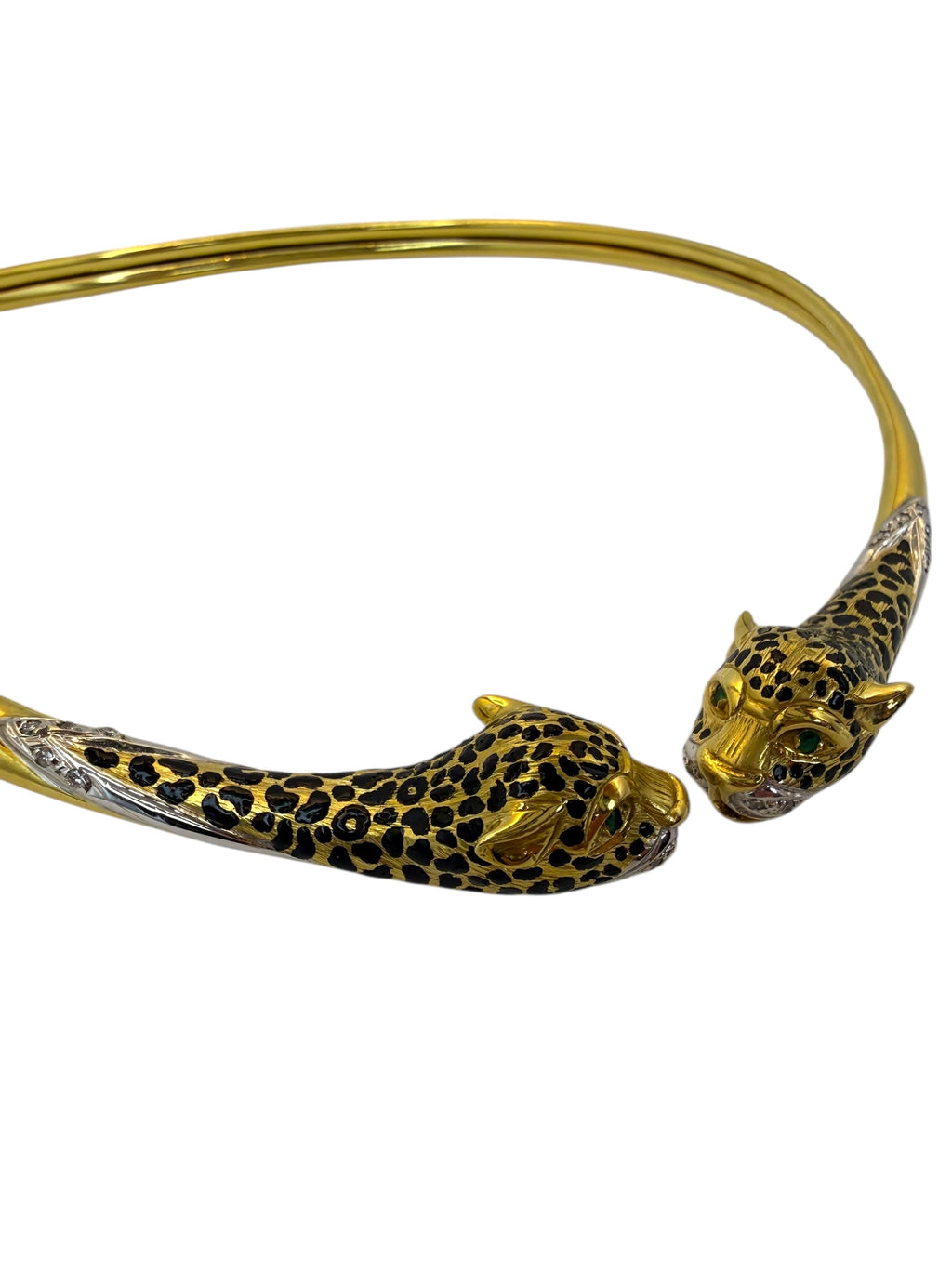 18k Panther Head Enamel Collar Necklace