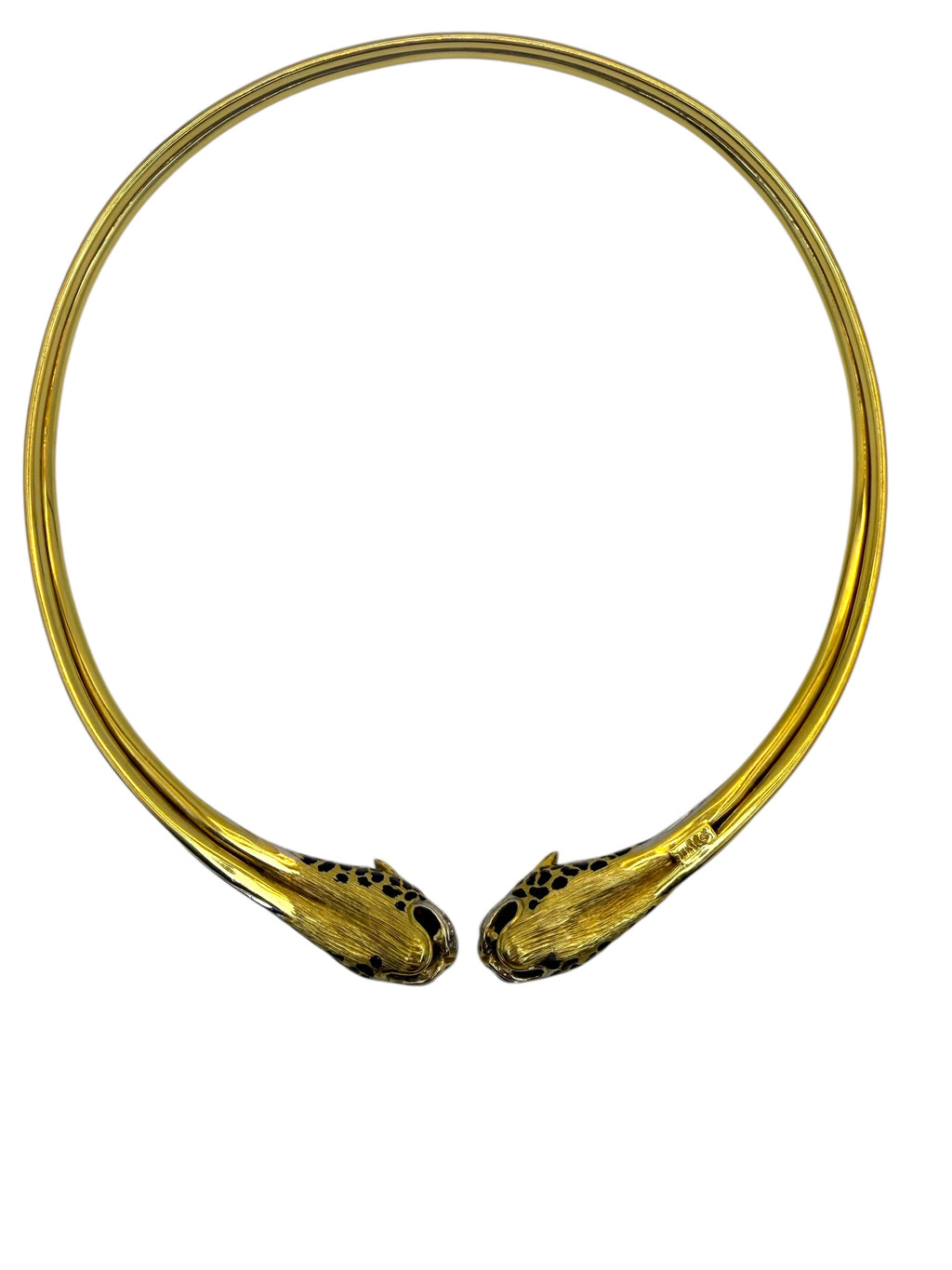 18k Panther Head Enamel Collar Necklace