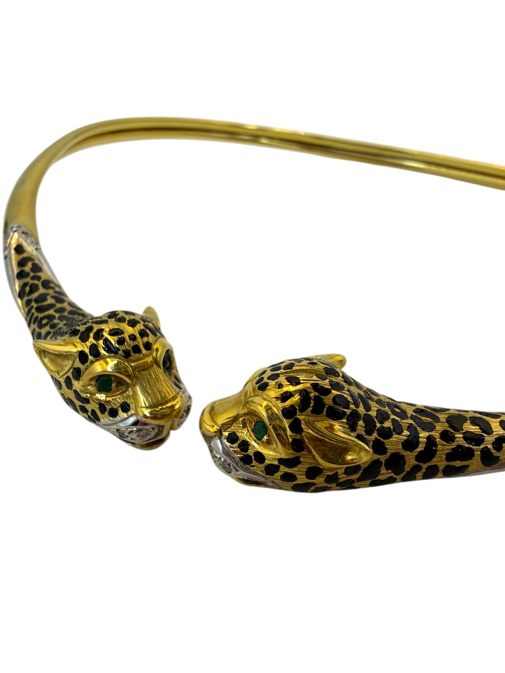 18k Panther Head Enamel Collar Necklace