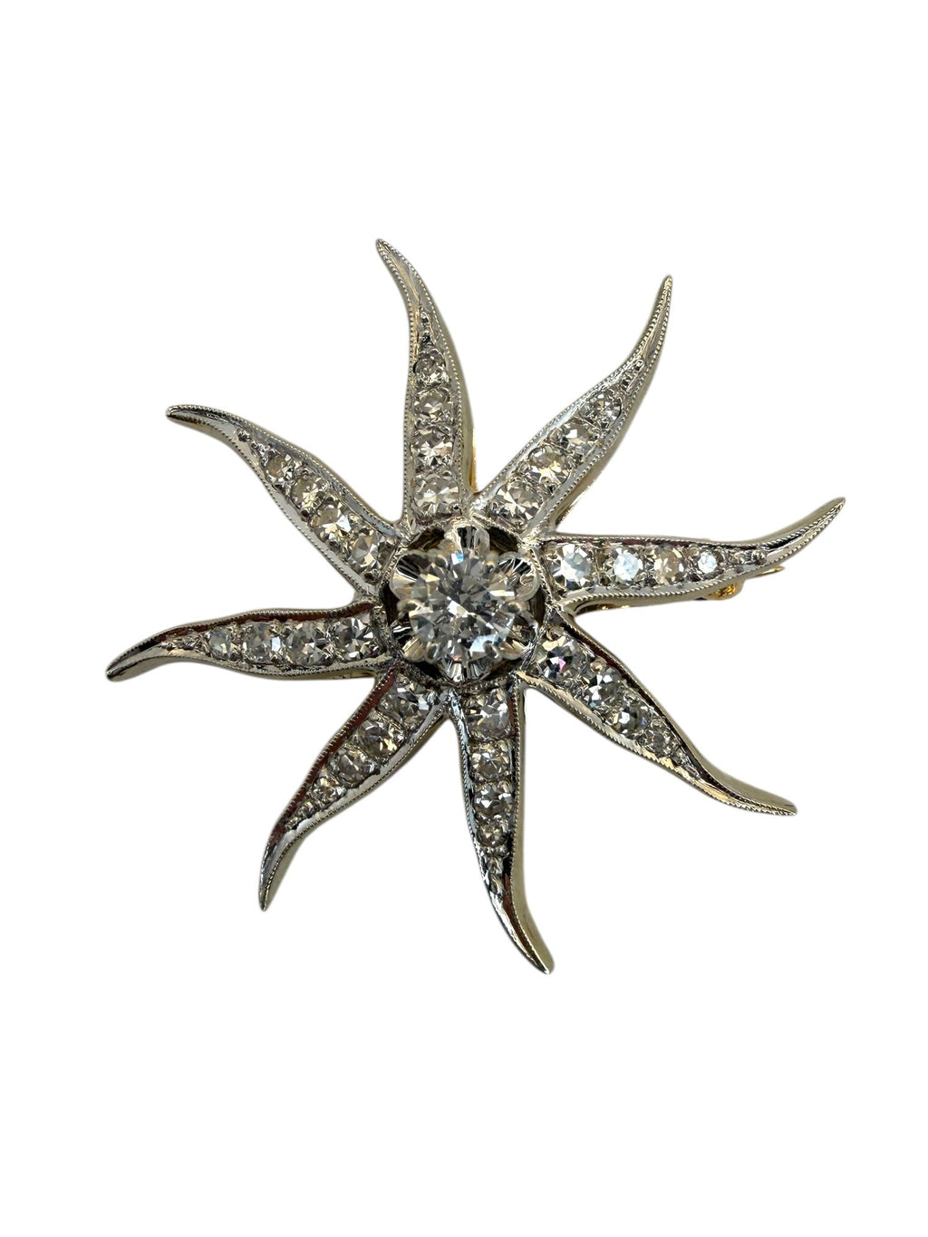 14k Diamond Sunburst Brooch/Pendant