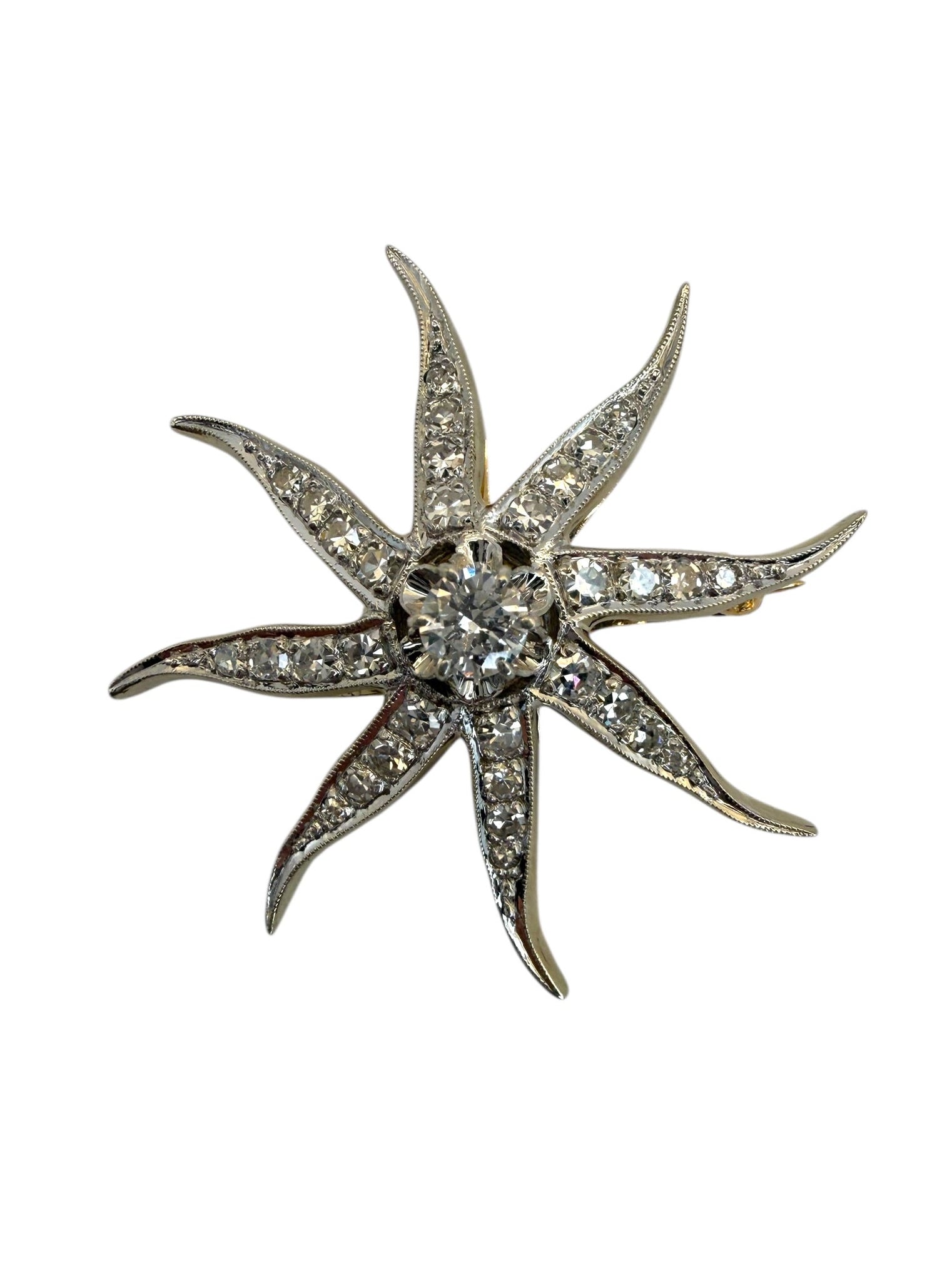 14k Diamond Sunburst Brooch/Pendant