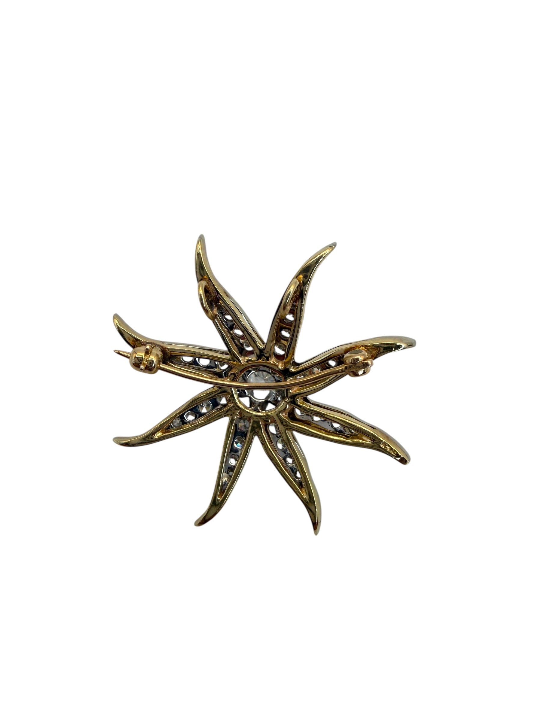 14k Diamond Sunburst Brooch/Pendant