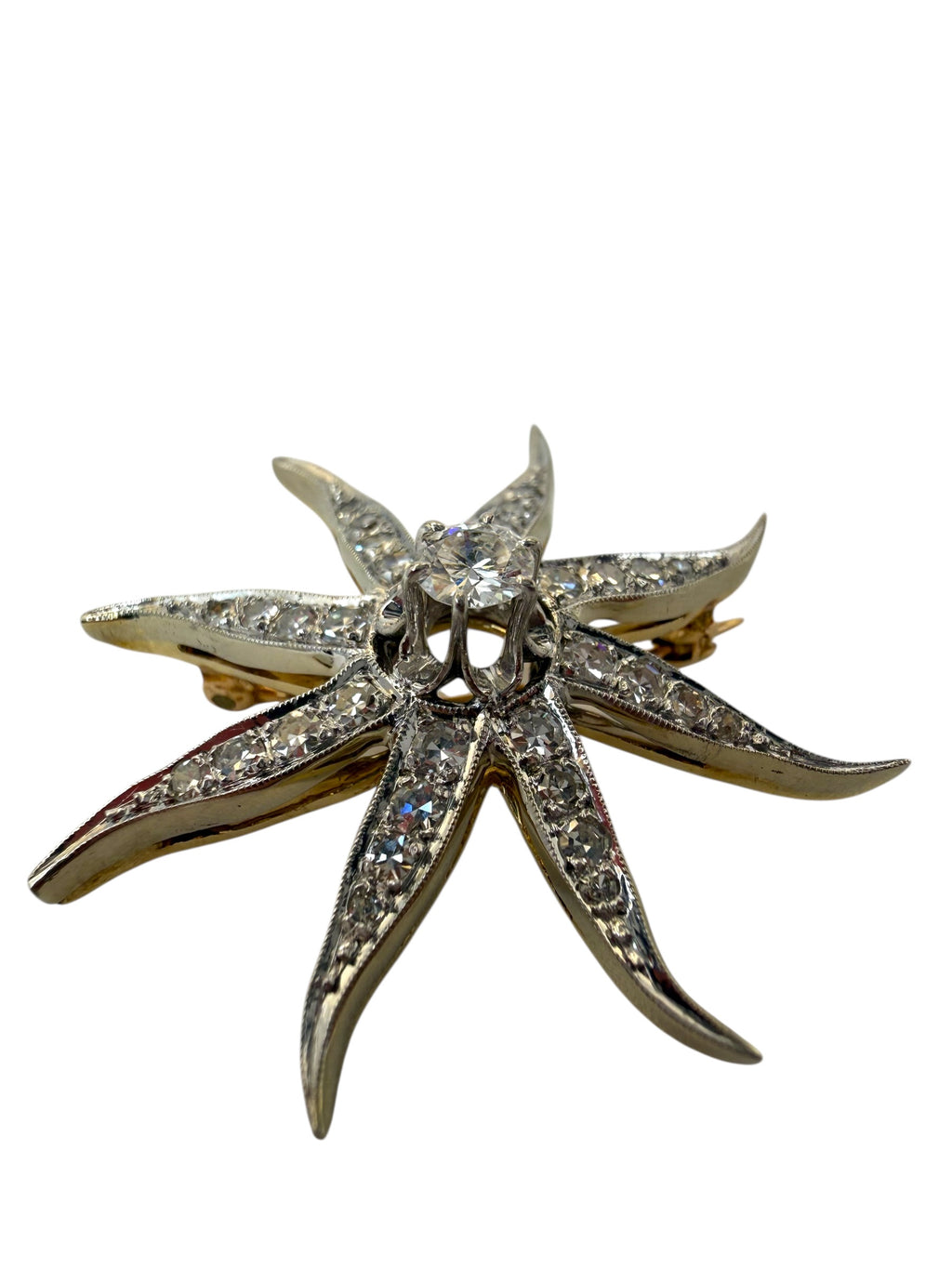 14k Diamond Sunburst Brooch/Pendant