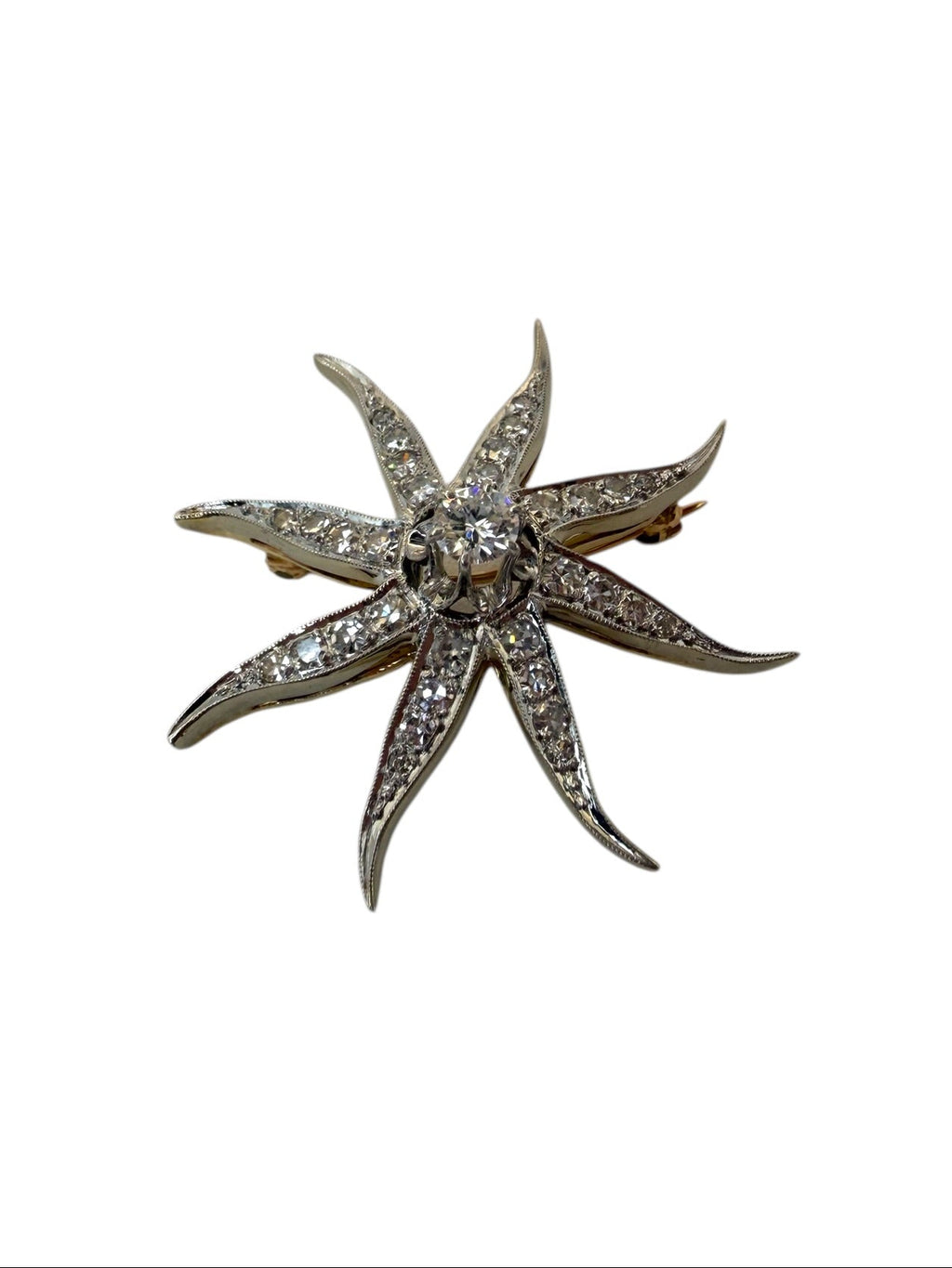 14k Diamond Sunburst Brooch/Pendant